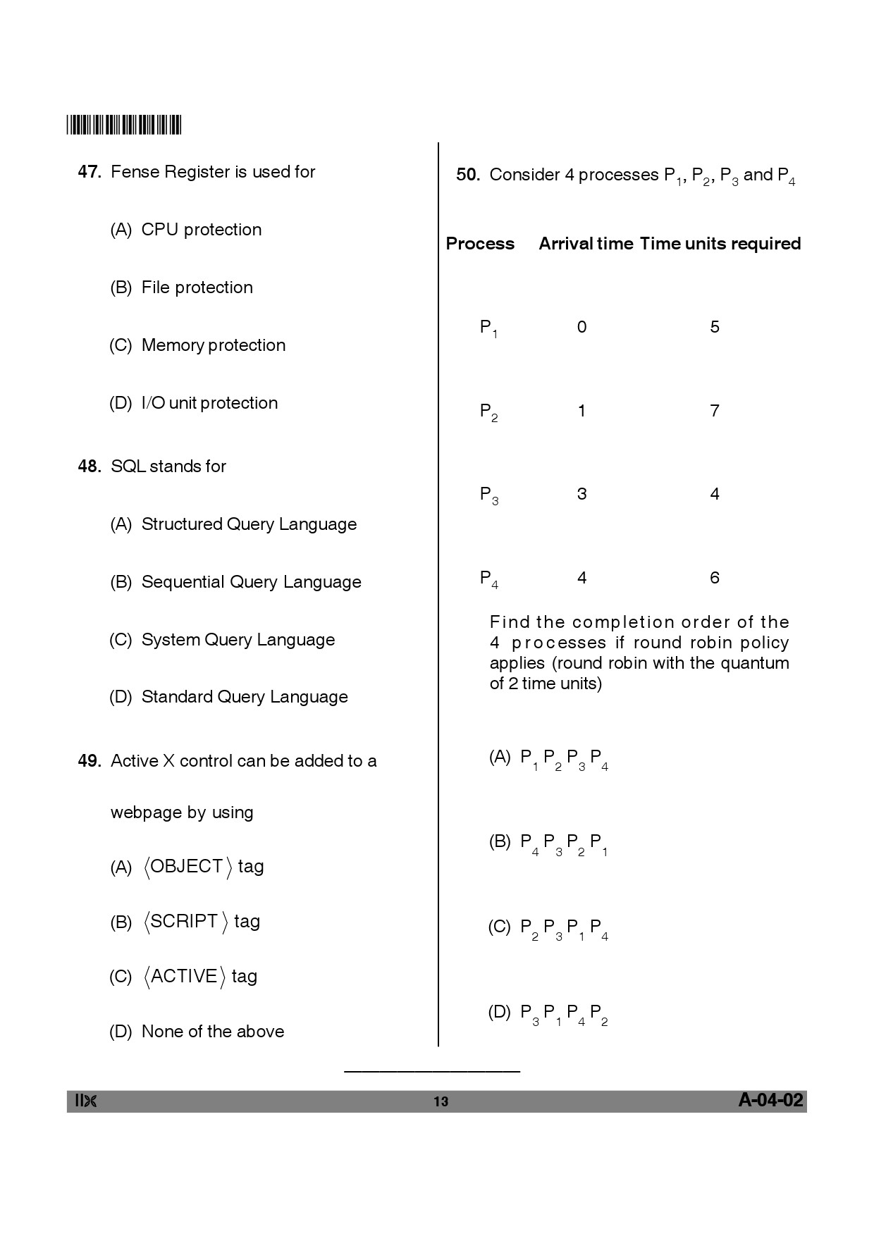 Telangana SET Computer Science and Application 2012 Question Paper II 12