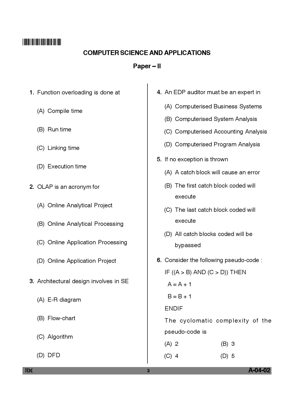 Telangana SET Computer Science and Application 2012 Question Paper II 2