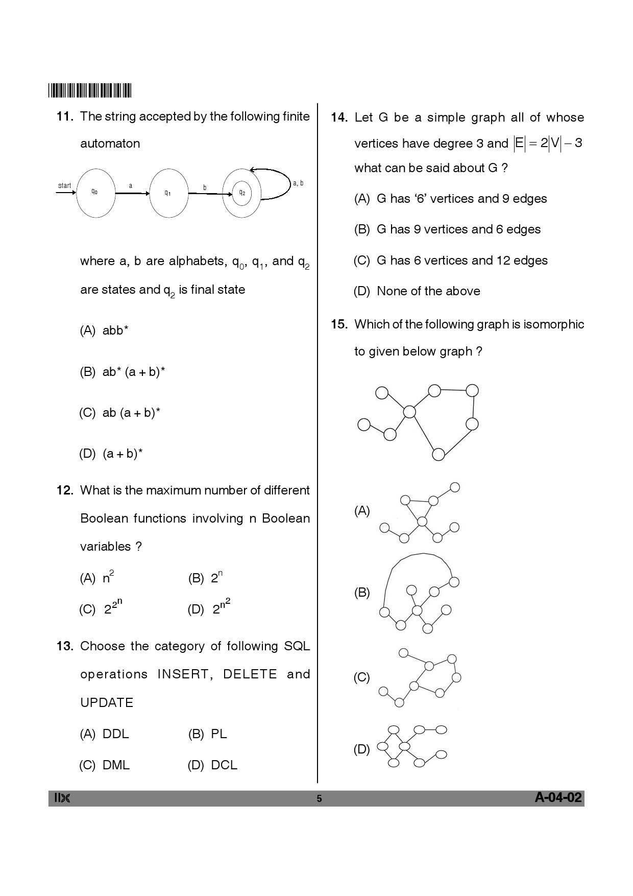 Telangana SET Computer Science and Application 2012 Question Paper II 4