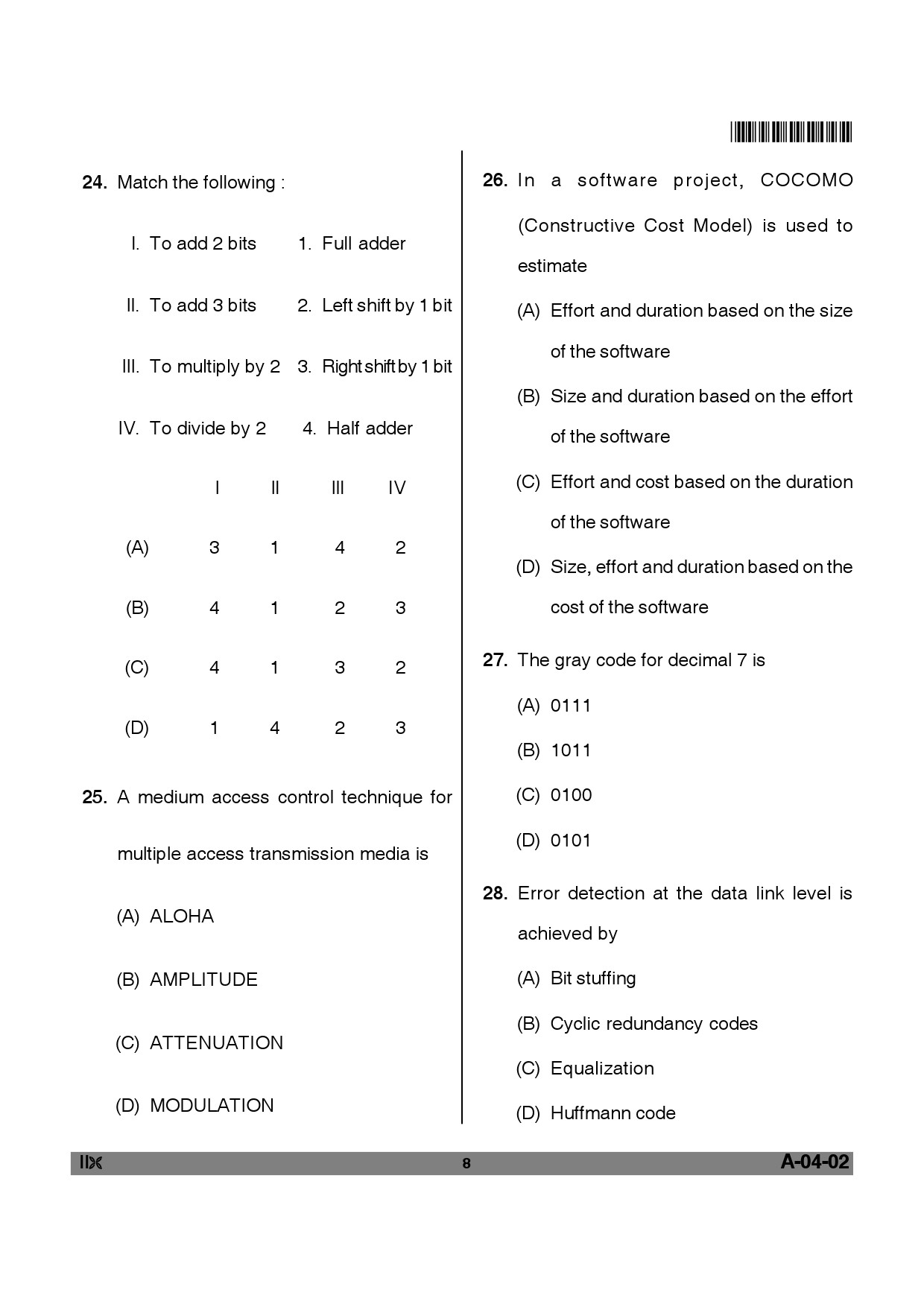 Telangana SET Computer Science and Application 2012 Question Paper II 7