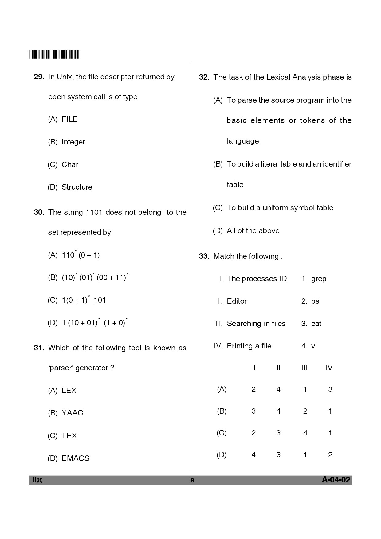 Telangana SET Computer Science and Application 2012 Question Paper II 8