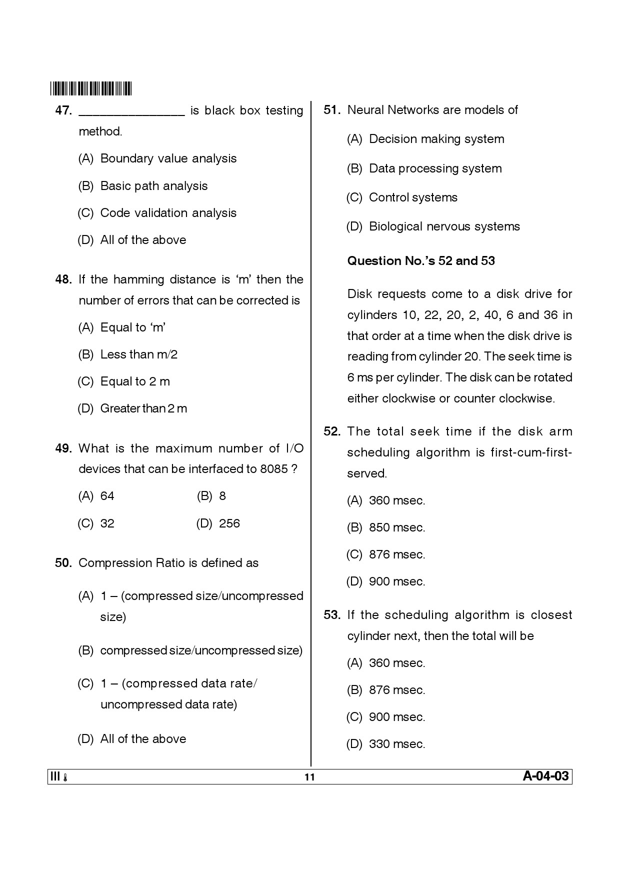 Telangana SET Computer Science and Application 2012 Question Paper III 10