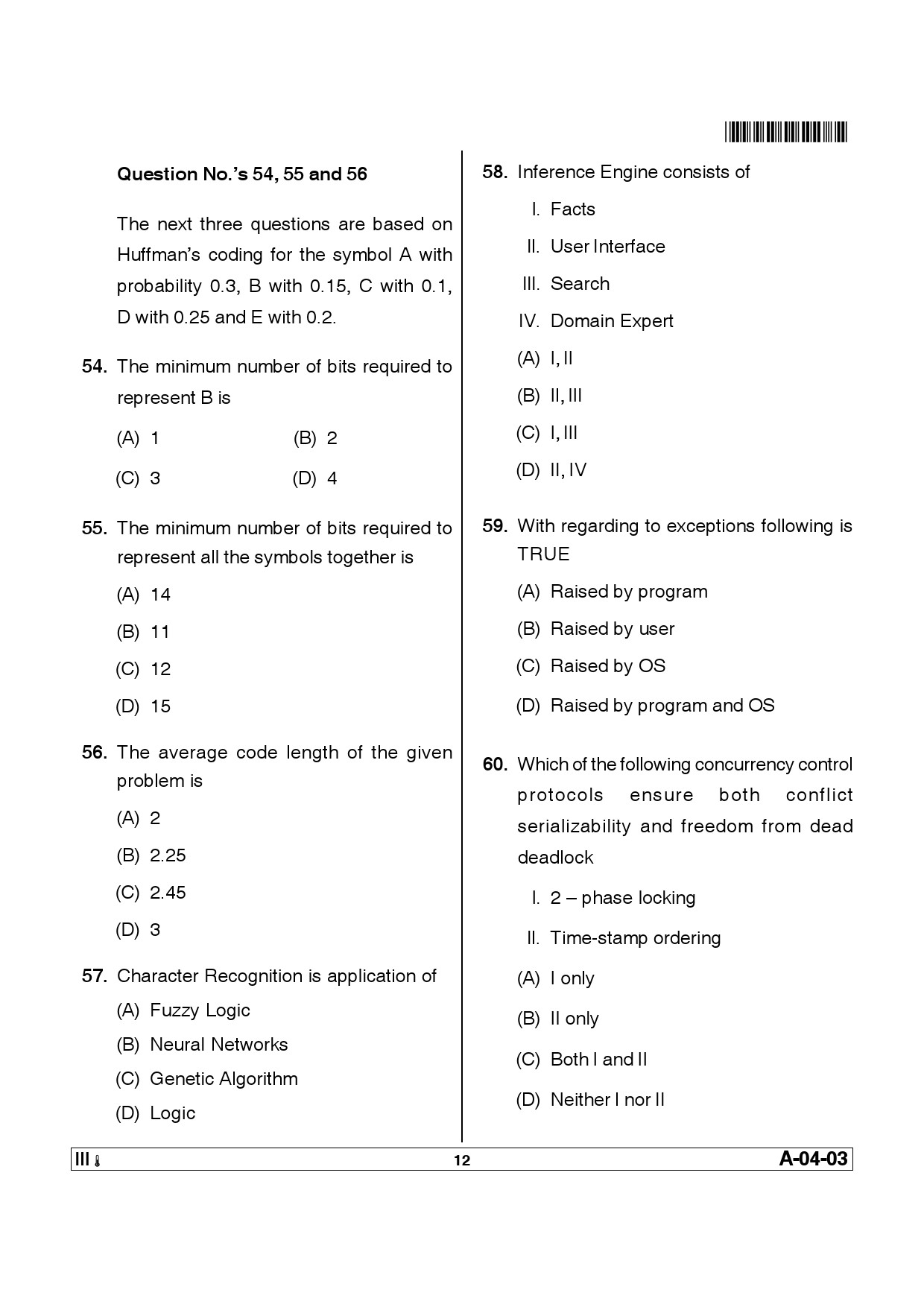 Telangana SET Computer Science and Application 2012 Question Paper III 11