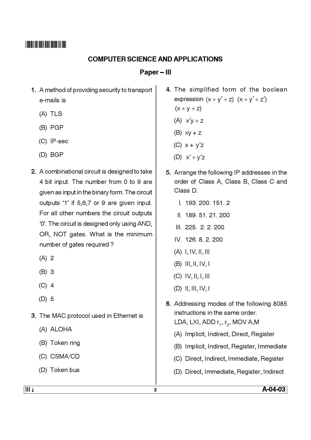 Telangana SET Computer Science and Application 2012 Question Paper III 2