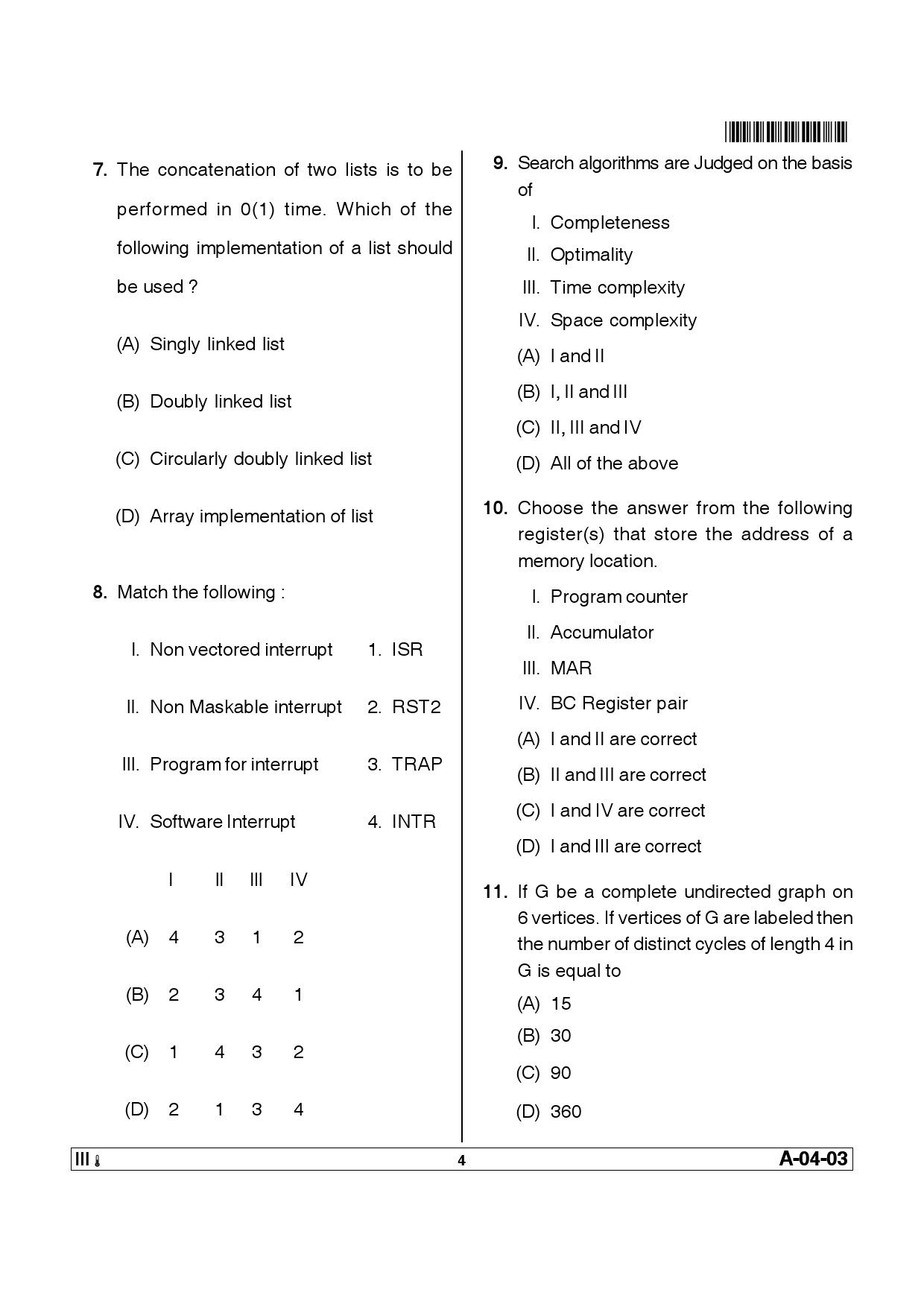 Telangana SET Computer Science and Application 2012 Question Paper III 3