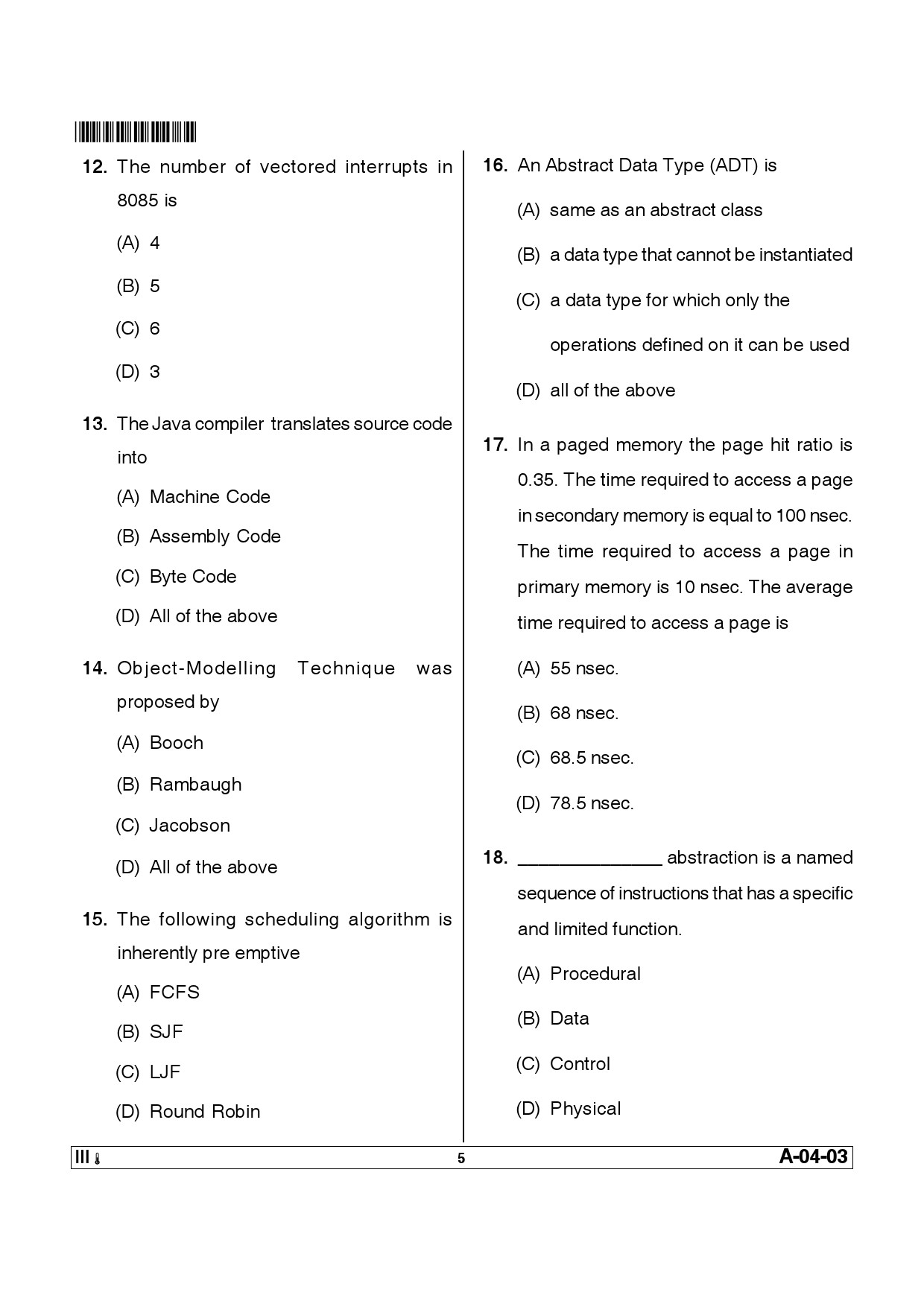 Telangana SET Computer Science and Application 2012 Question Paper III 4