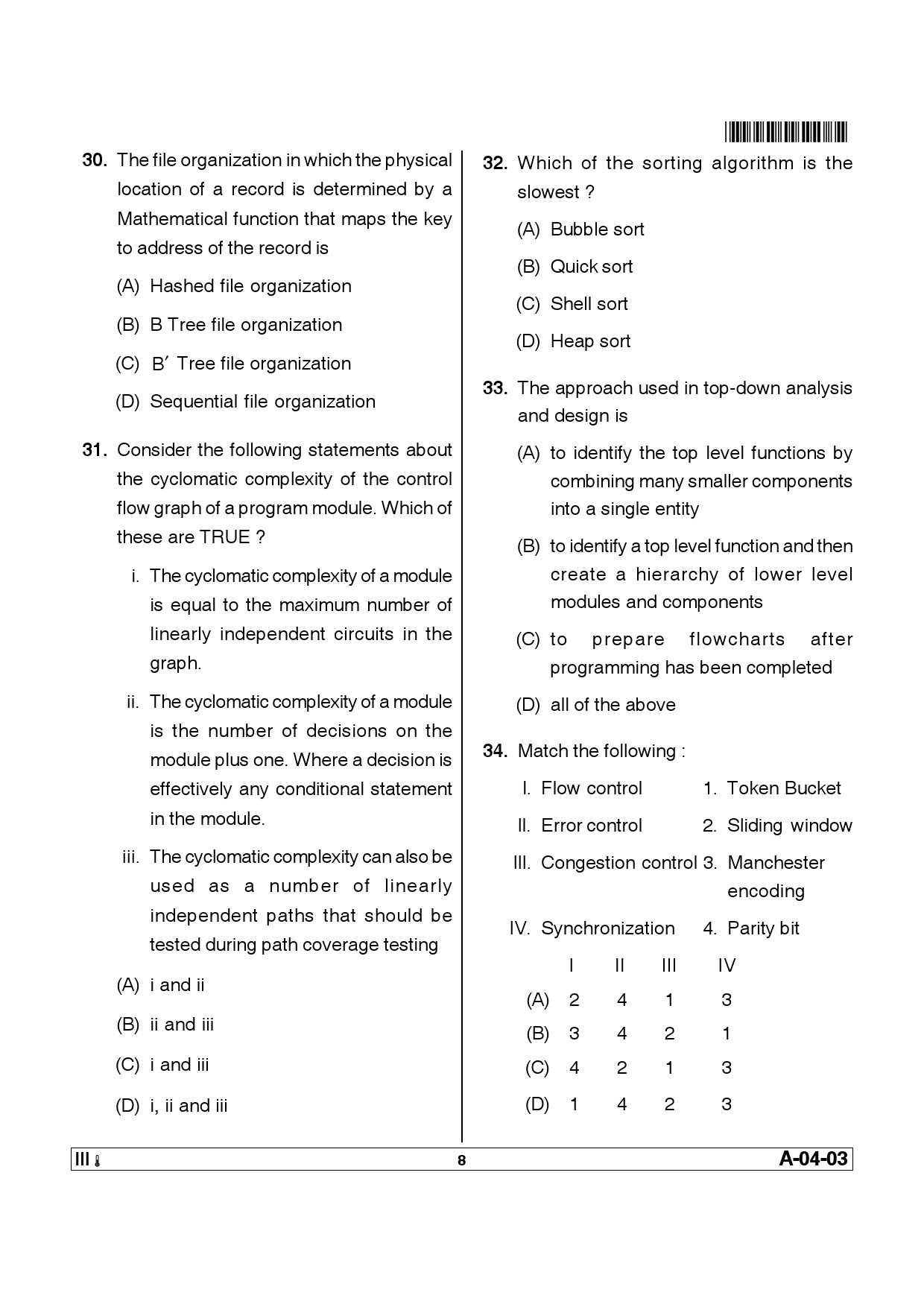 Telangana SET Computer Science and Application 2012 Question Paper III 7