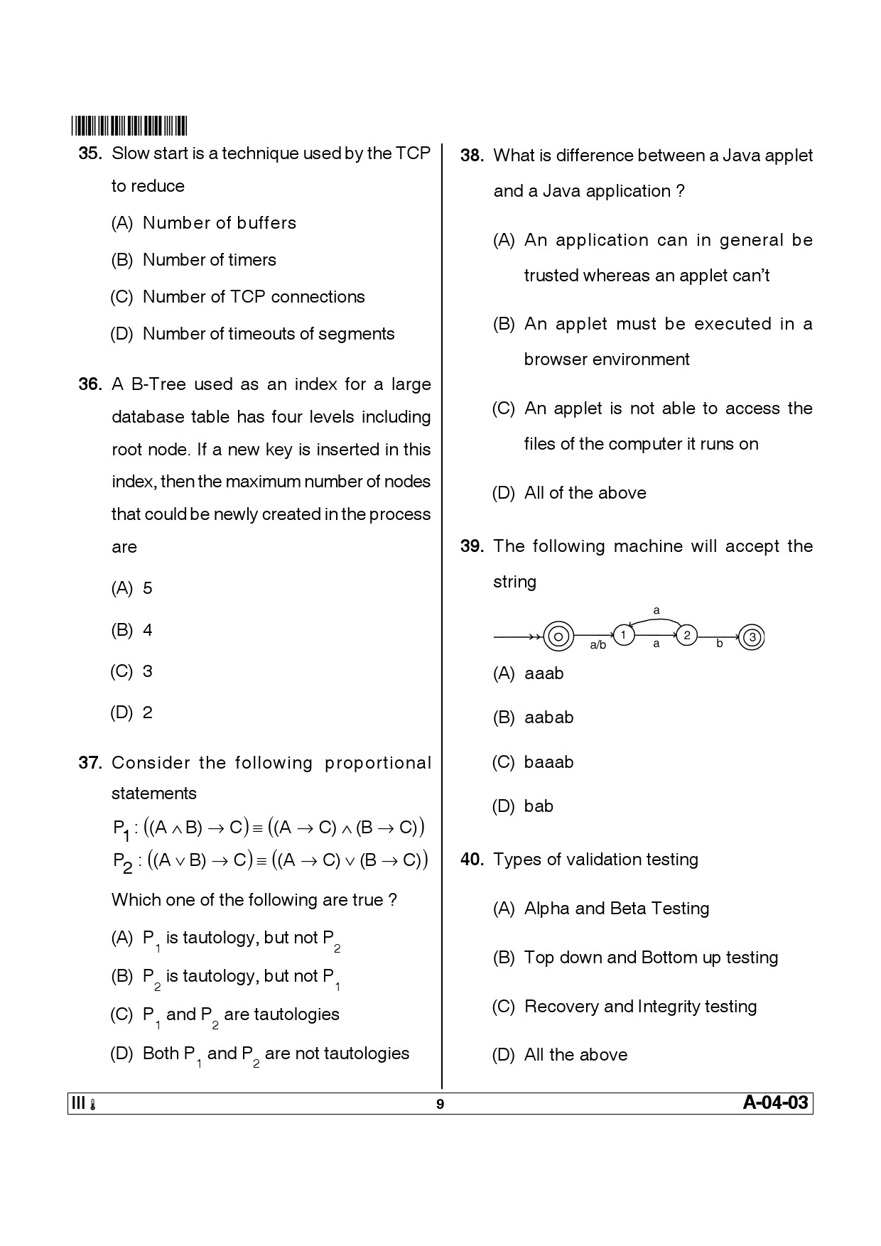 Telangana SET Computer Science and Application 2012 Question Paper III 8