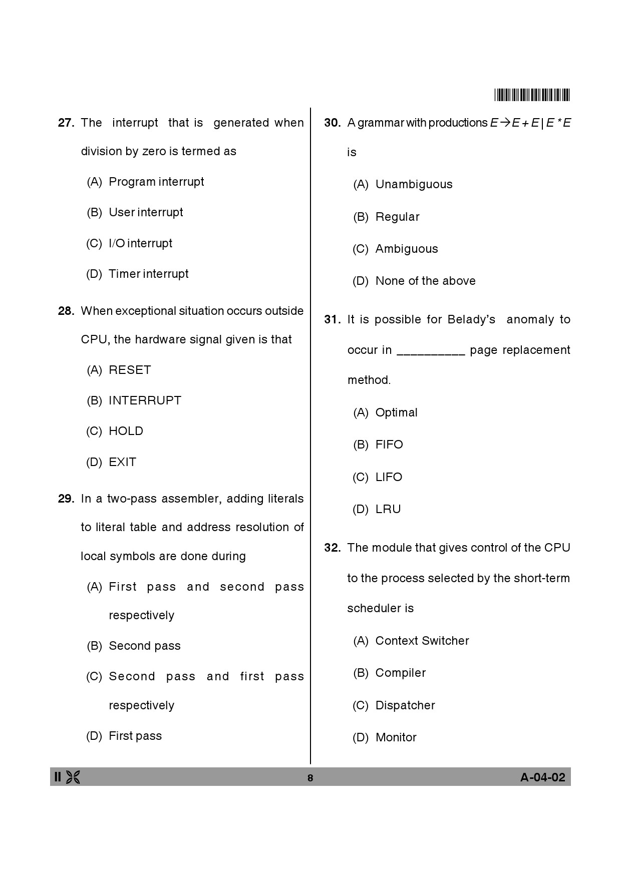 Telangana SET Computer Science and Application 2013 Question Paper II 7