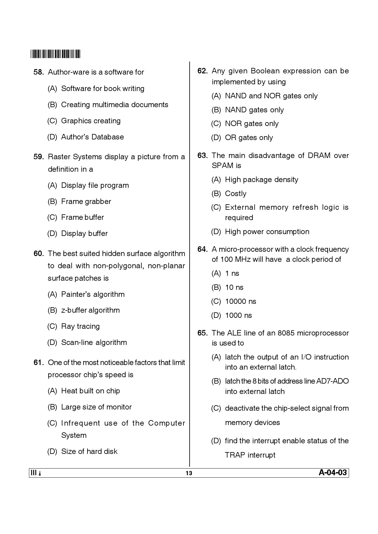 Telangana SET Computer Science and Application 2013 Question Paper III 12