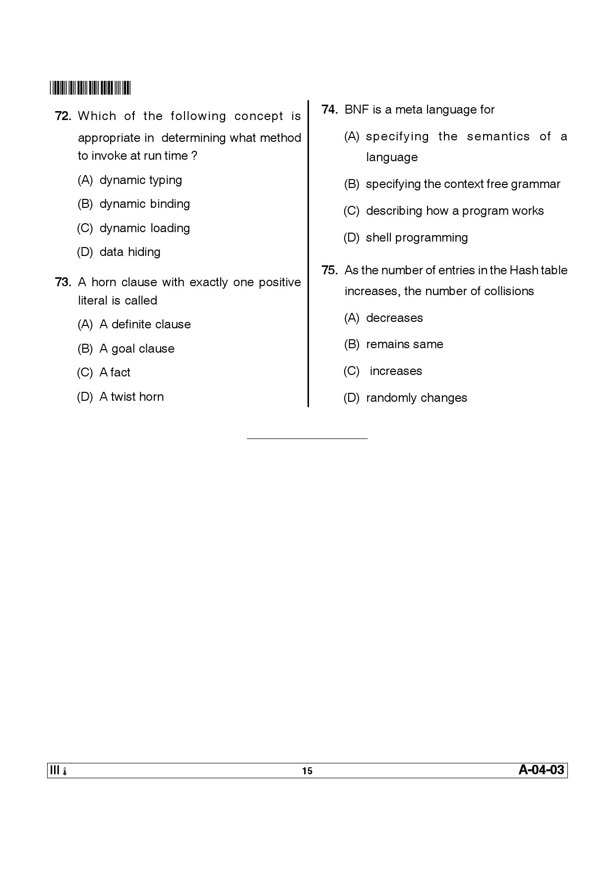 Telangana SET Computer Science and Application 2013 Question Paper III 14