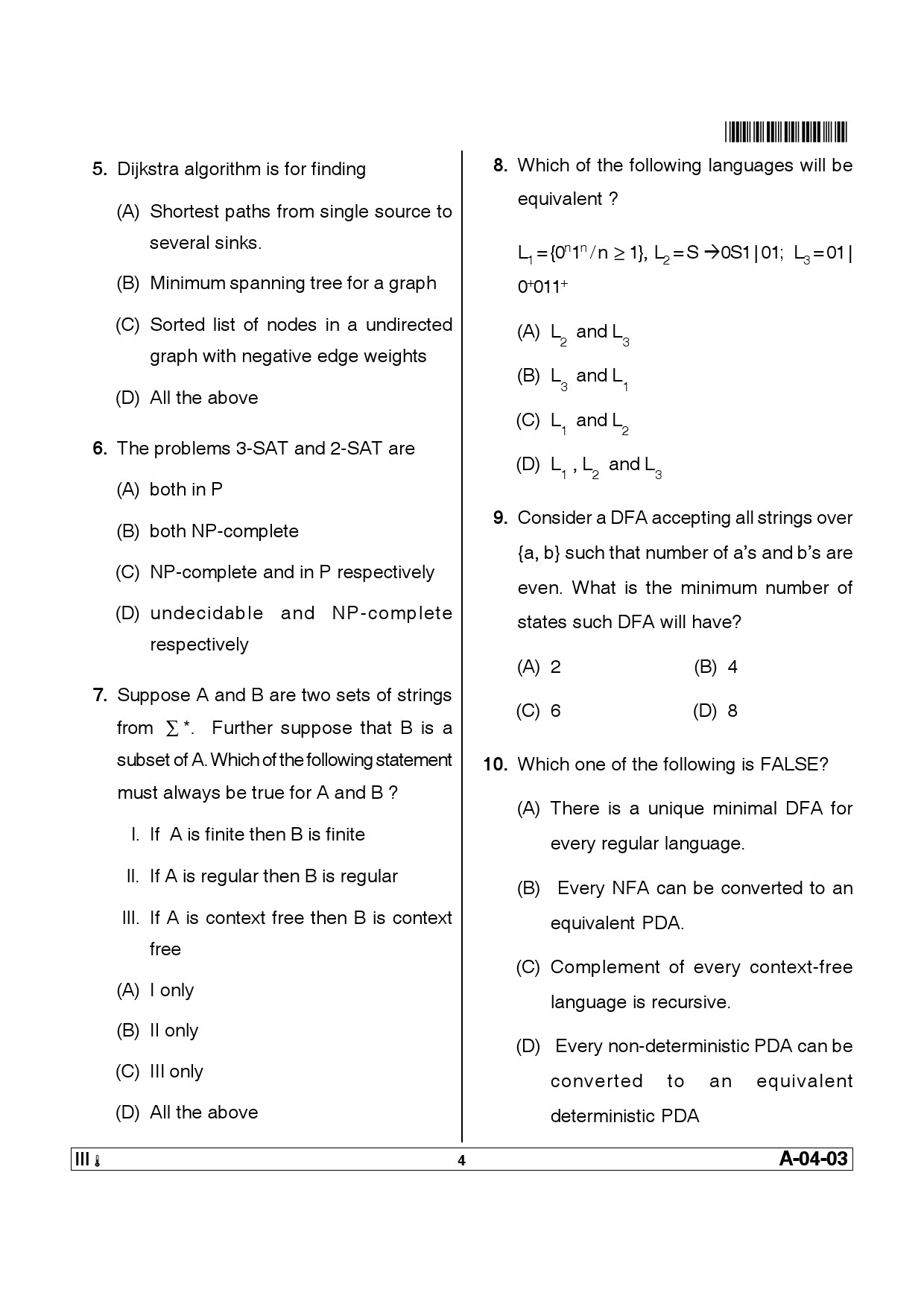 Telangana SET Computer Science and Application 2013 Question Paper III 3