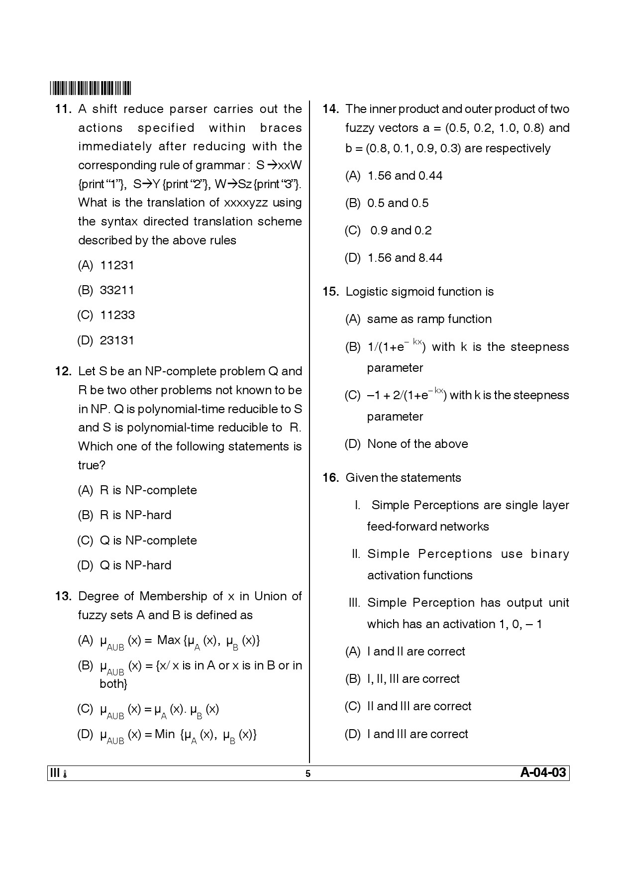 Telangana SET Computer Science and Application 2013 Question Paper III 4