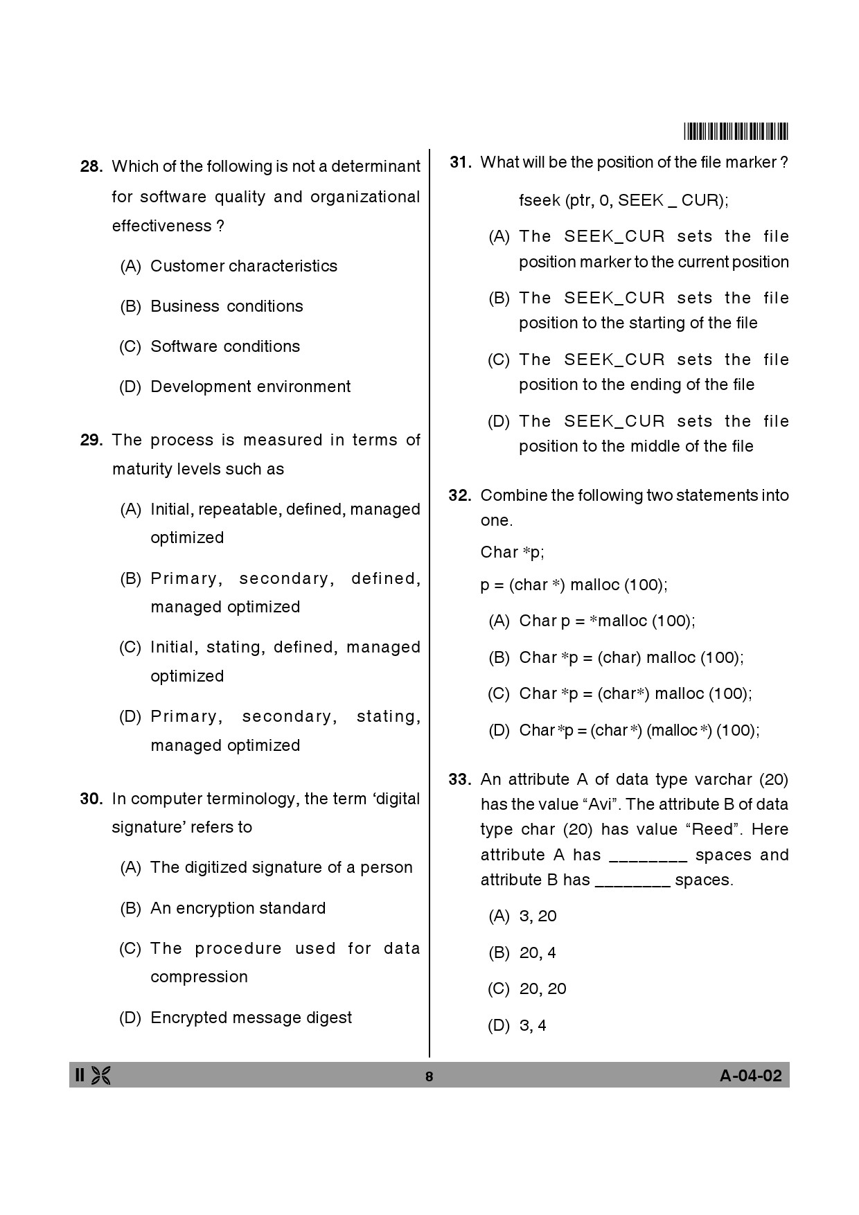 Telangana SET Computer Science and Application 2014 Question Paper II 7