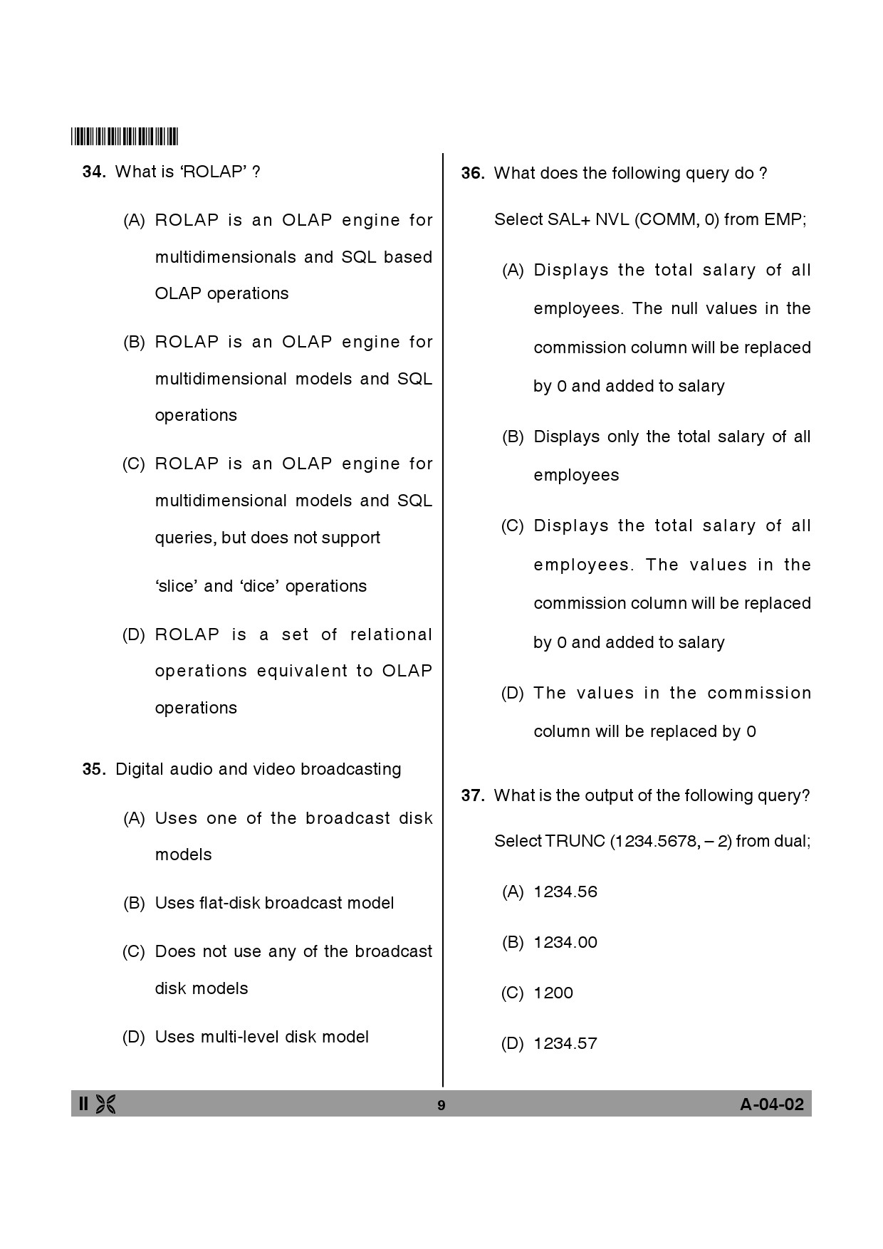 Telangana SET Computer Science and Application 2014 Question Paper II 8