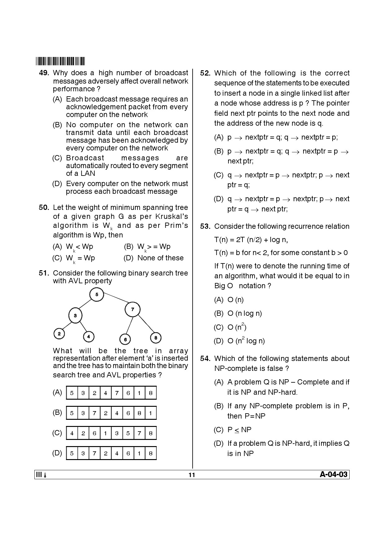 Telangana SET Computer Science and Application 2014 Question Paper III 10