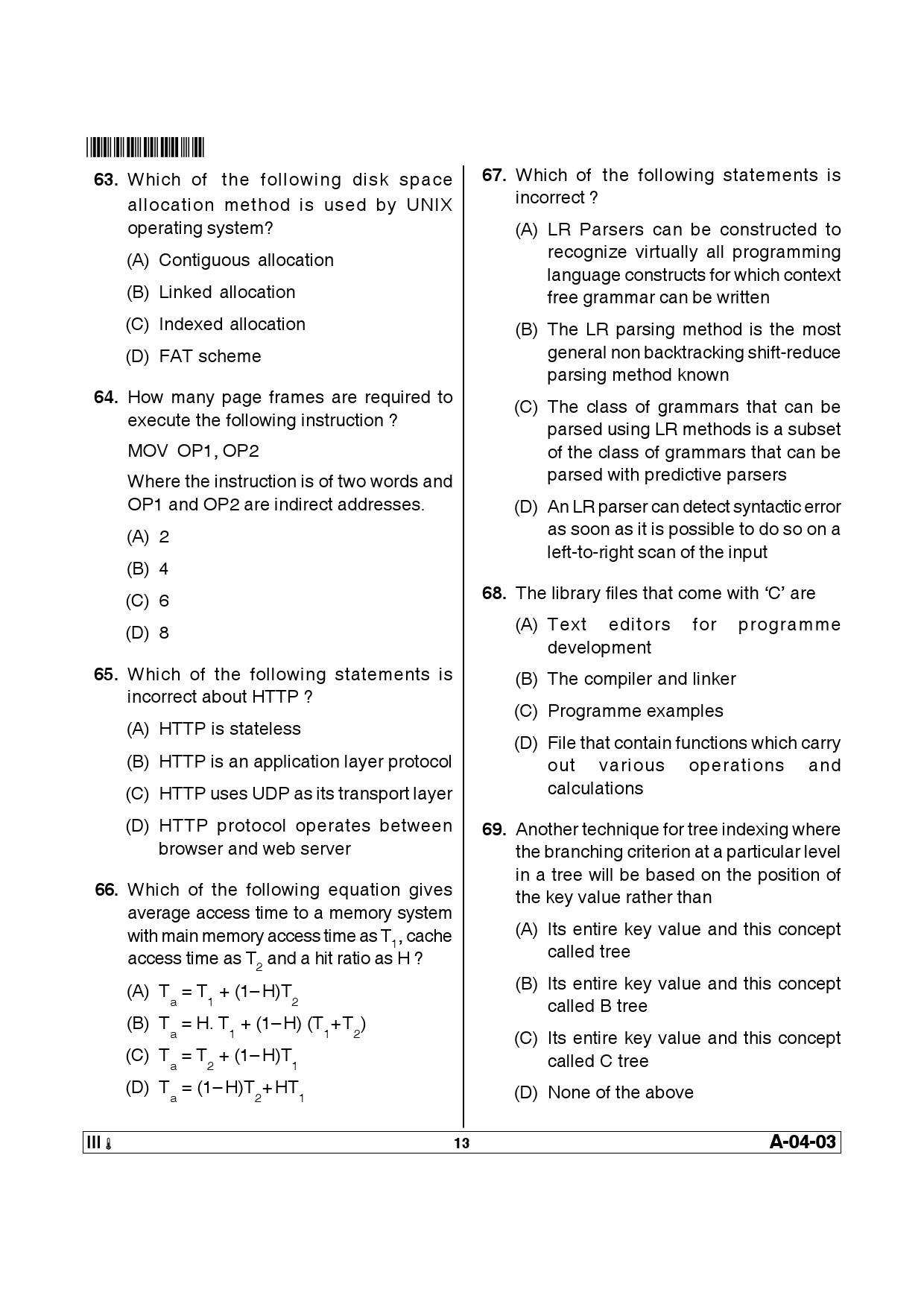 Telangana SET Computer Science and Application 2014 Question Paper III 12