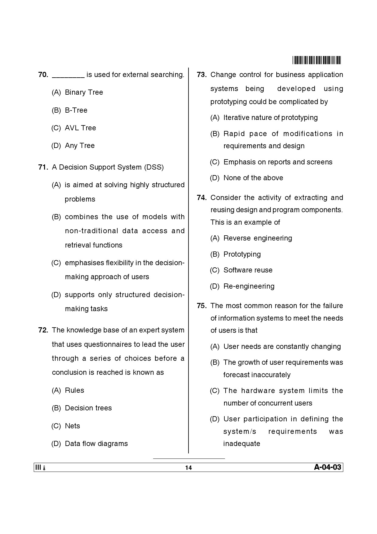 Telangana SET Computer Science and Application 2014 Question Paper III 13