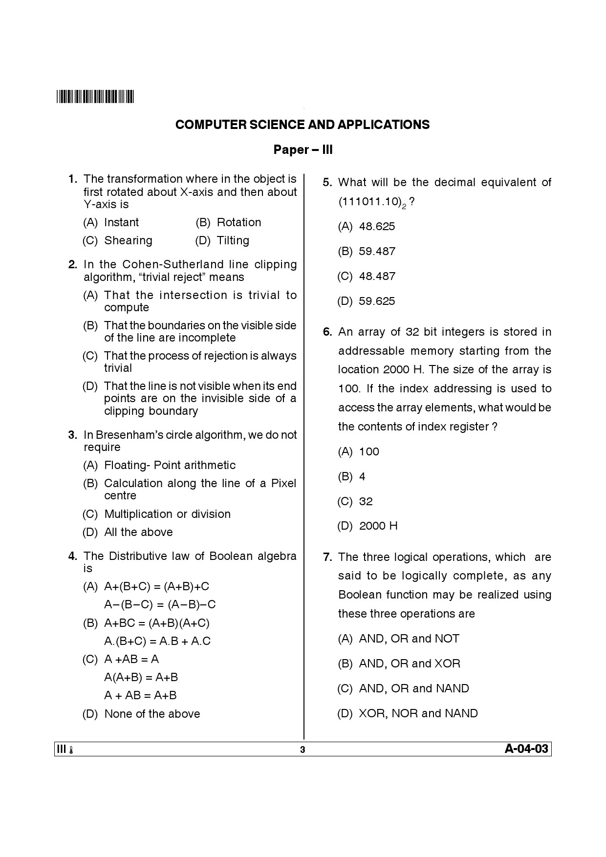 Telangana SET Computer Science and Application 2014 Question Paper III 2