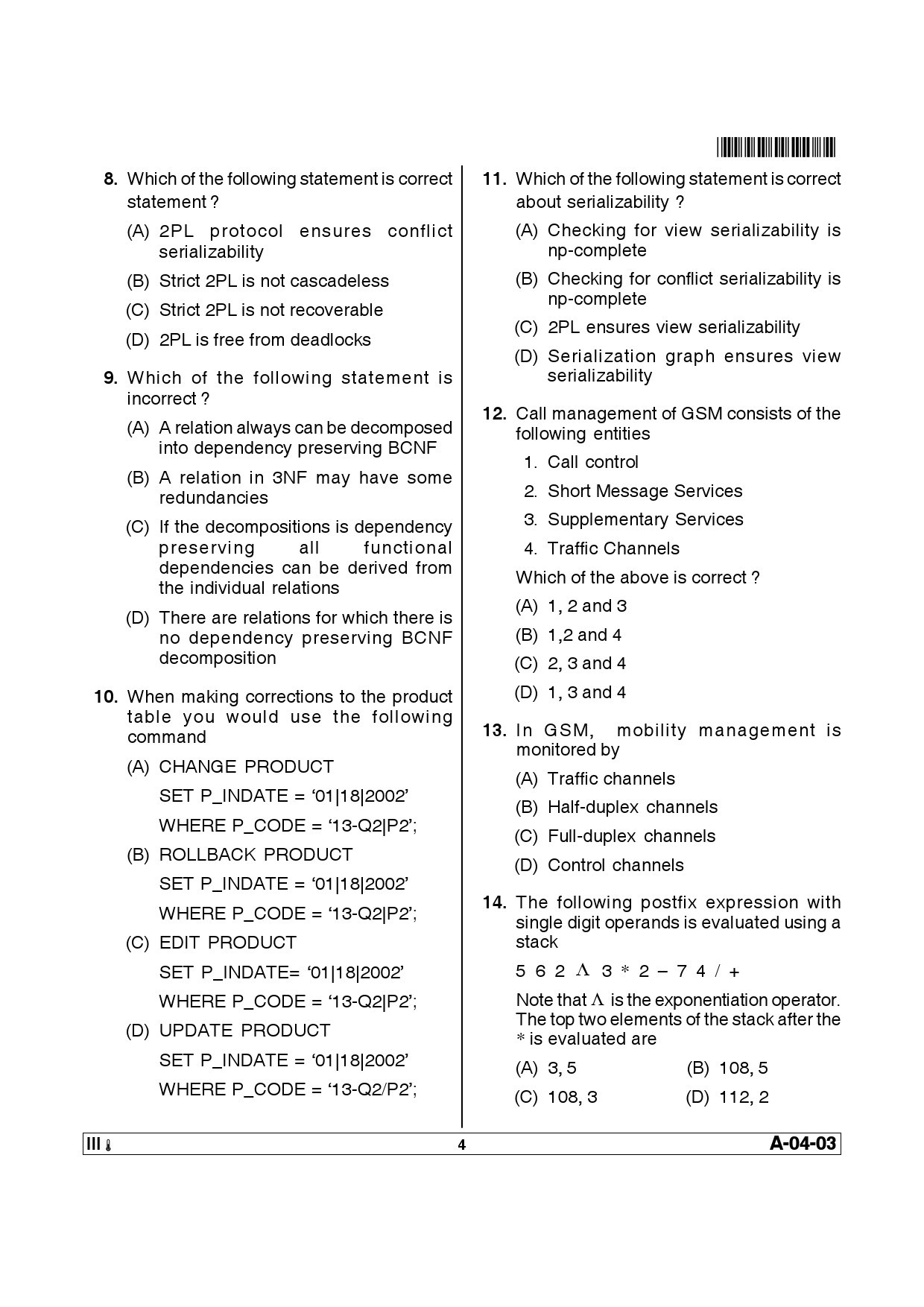 Telangana SET Computer Science and Application 2014 Question Paper III 3