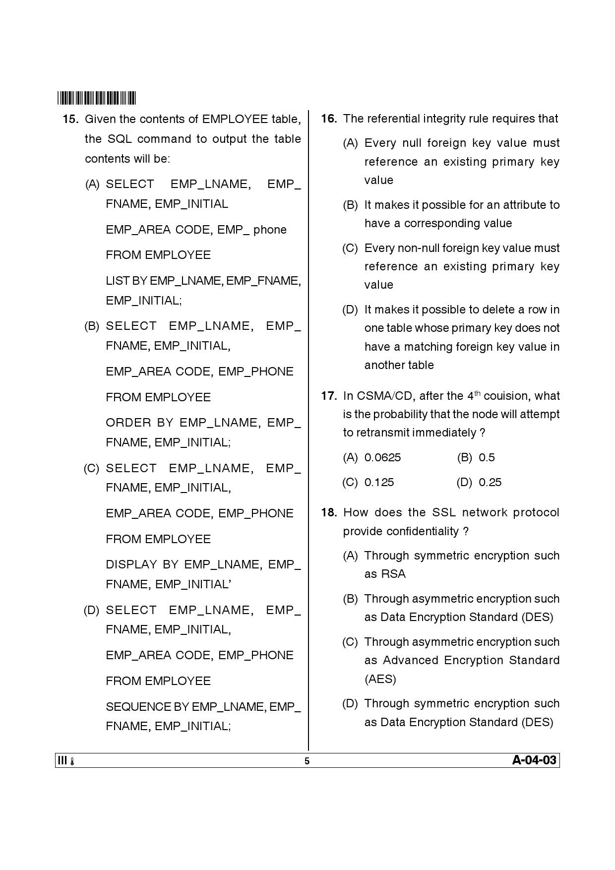 Telangana SET Computer Science and Application 2014 Question Paper III 4