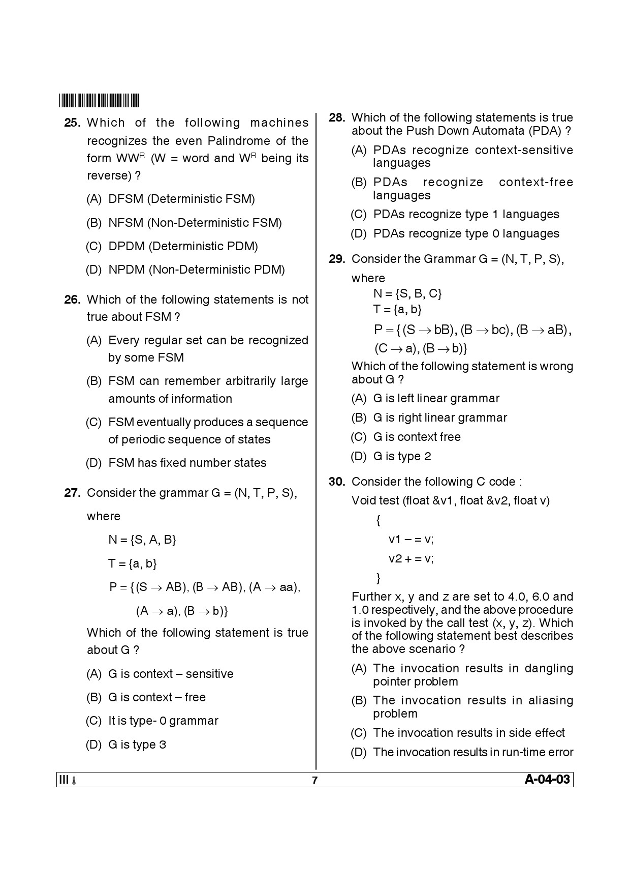 Telangana SET Computer Science and Application 2014 Question Paper III 6