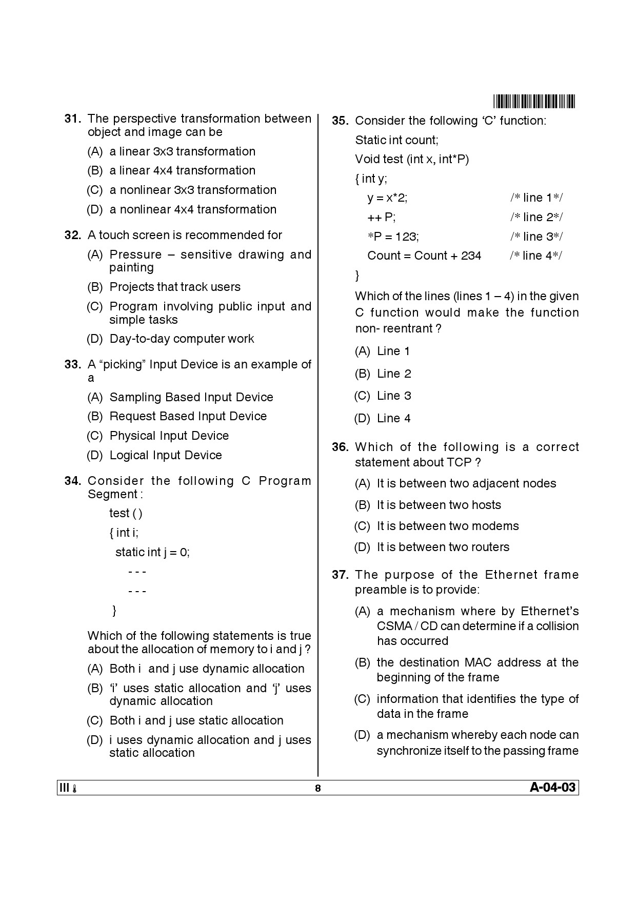 Telangana SET Computer Science and Application 2014 Question Paper III 7