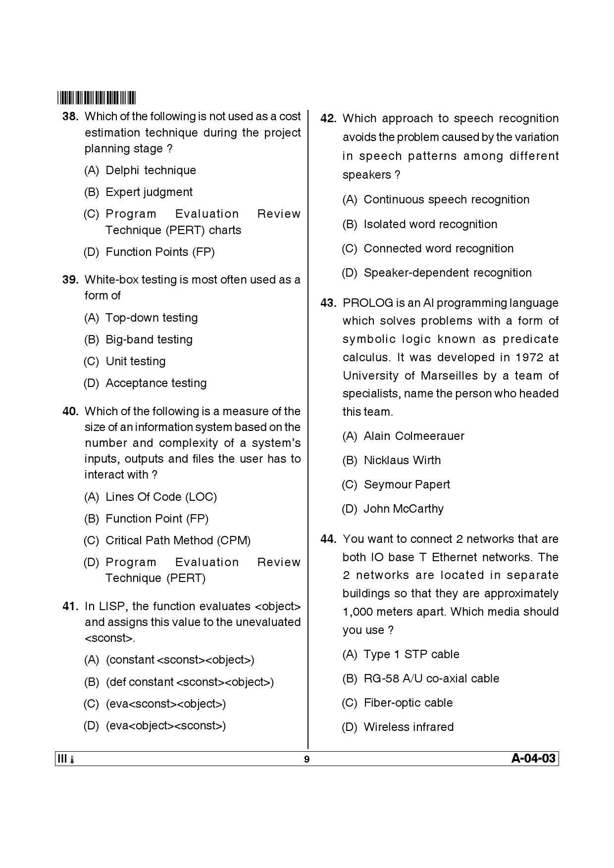 Telangana SET Computer Science and Application 2014 Question Paper III 8