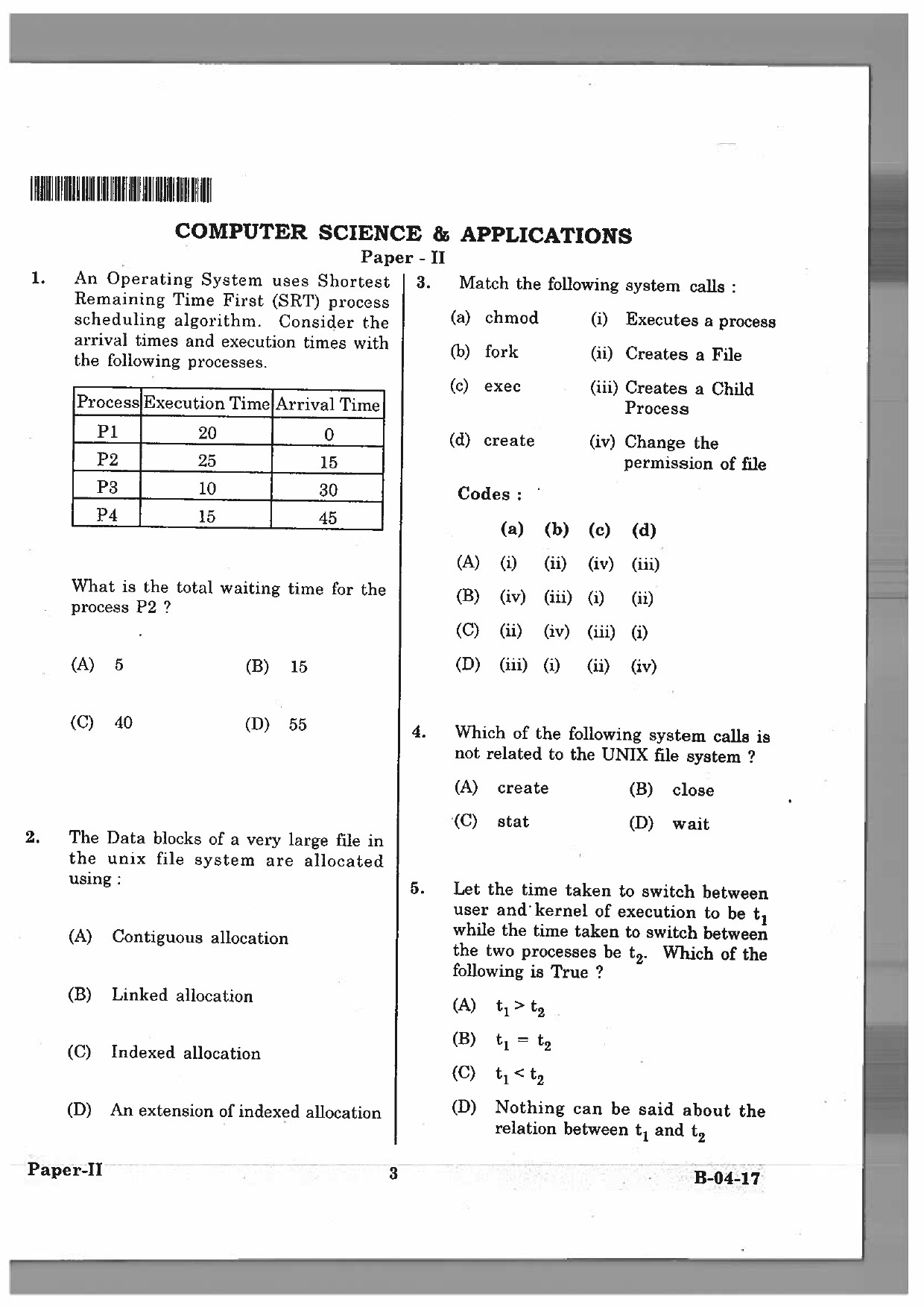 Telangana SET Computer Science and Application 2017 Question Paper II 2