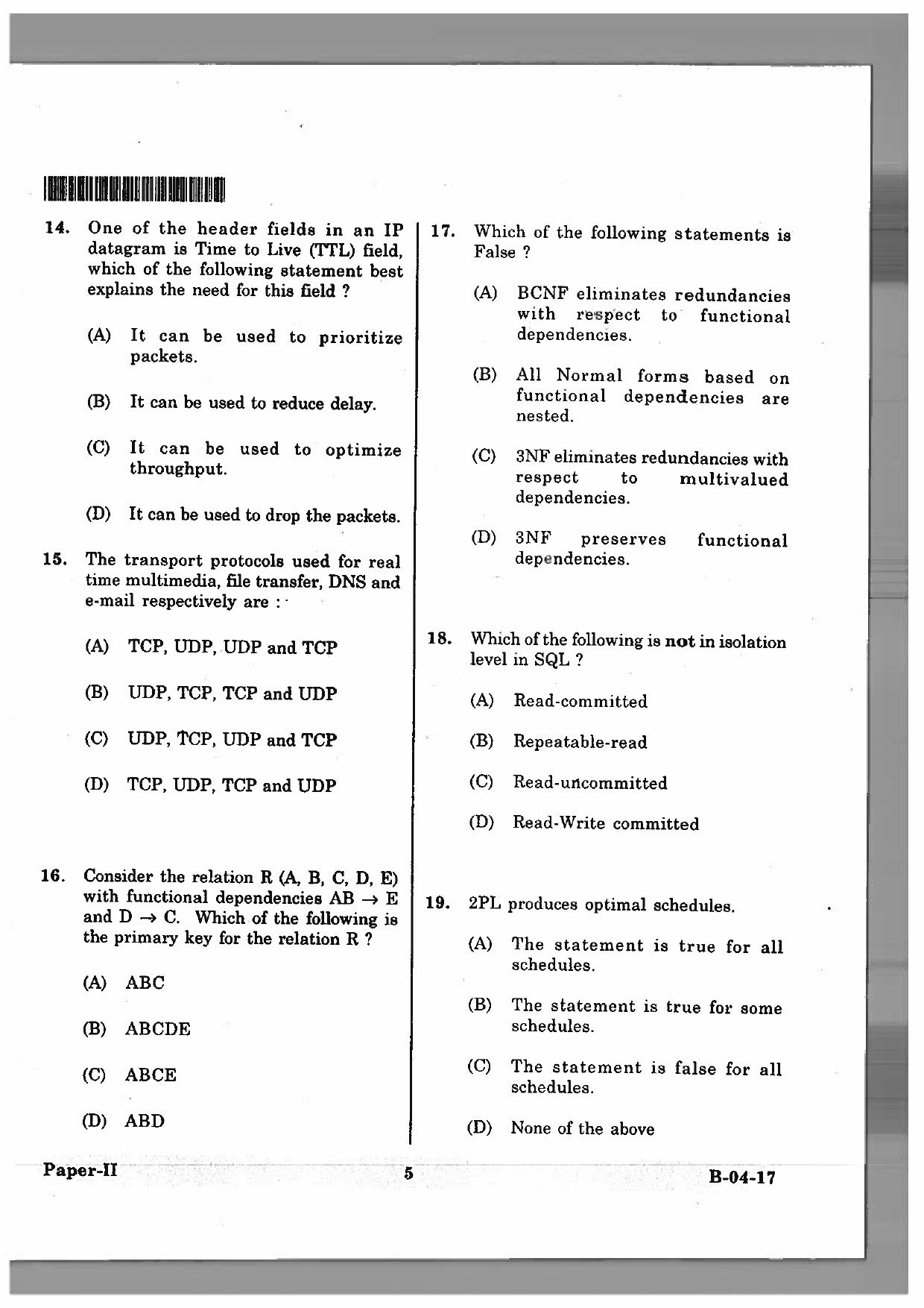 Telangana SET Computer Science and Application 2017 Question Paper II 4