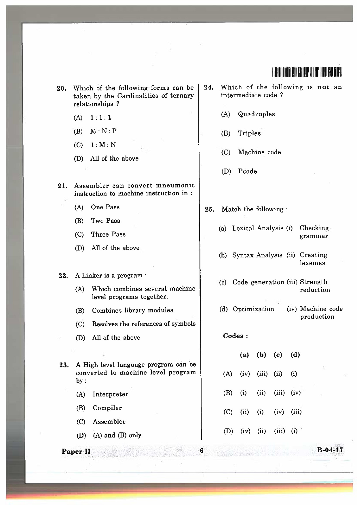 Telangana SET Computer Science and Application 2017 Question Paper II 5