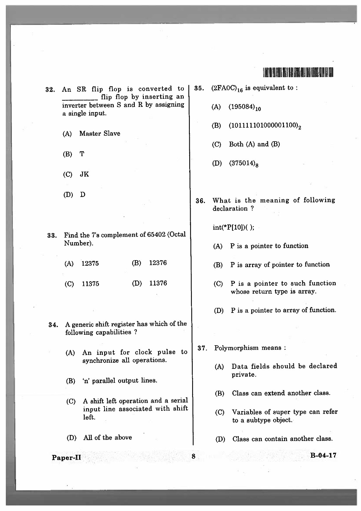 Telangana SET Computer Science and Application 2017 Question Paper II 7