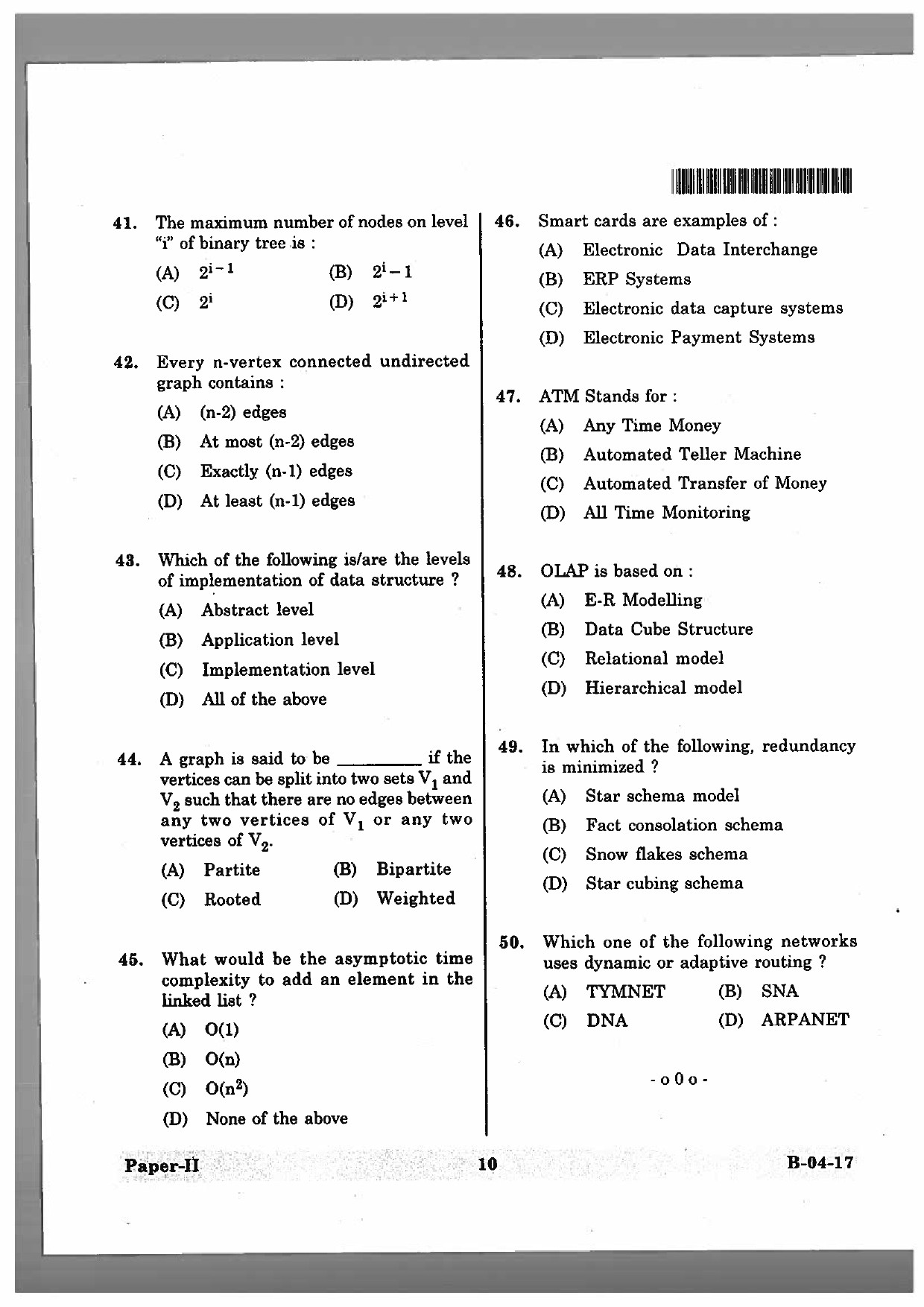 Telangana SET Computer Science and Application 2017 Question Paper II 9