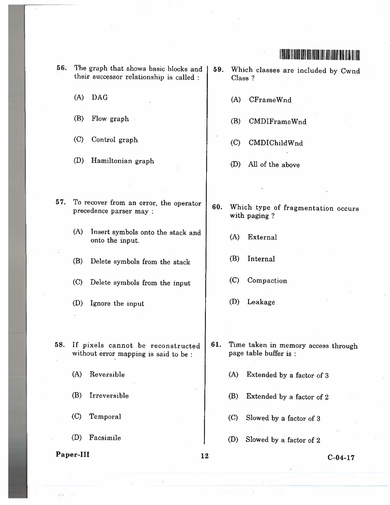 Telangana SET Computer Science and Application 2017 Question Paper III 11