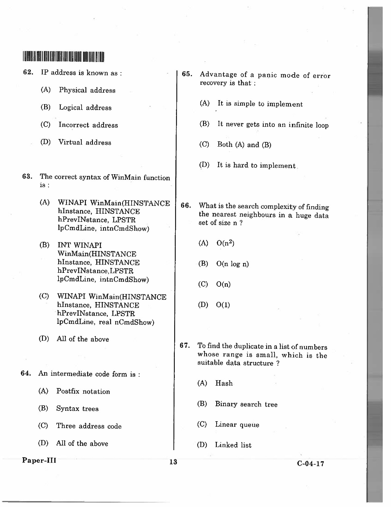 Telangana SET Computer Science and Application 2017 Question Paper III 12