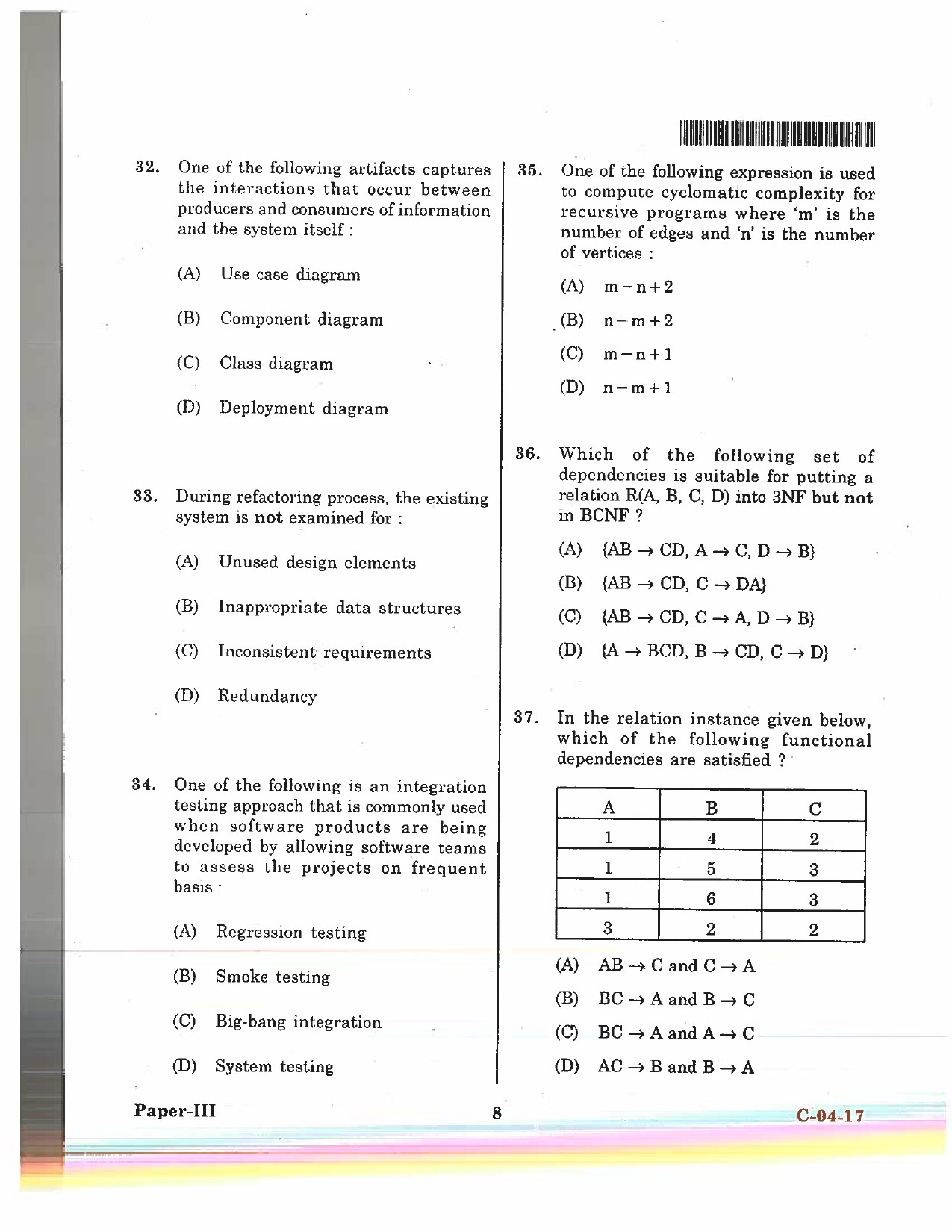 Telangana SET Computer Science and Application 2017 Question Paper III 7