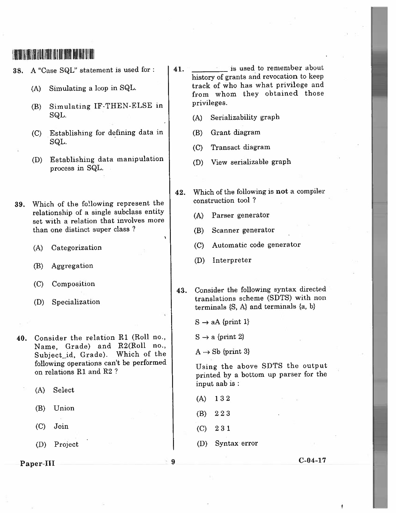 Telangana SET Computer Science and Application 2017 Question Paper III 8