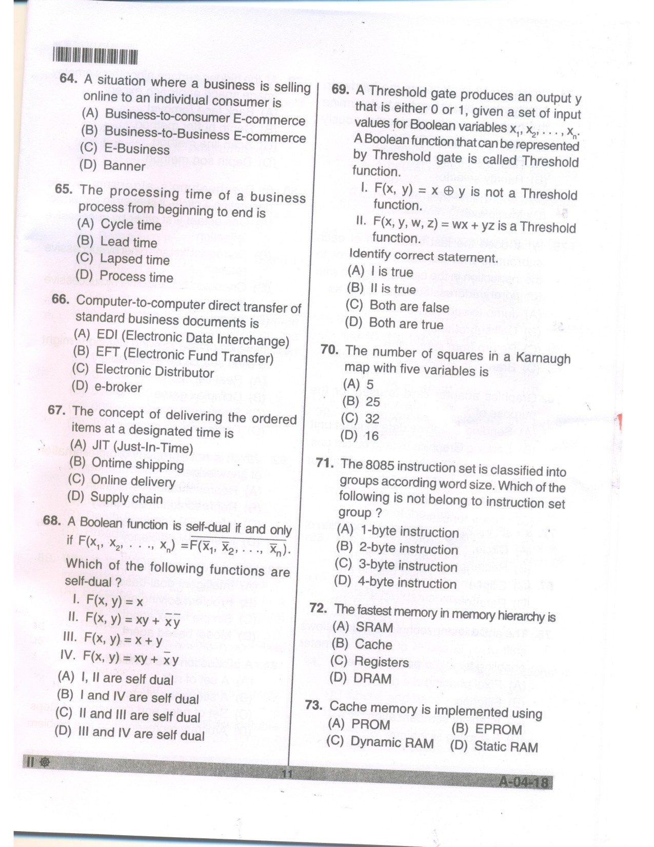 Telangana SET Computer Science and Application 2018 Question Paper II 10