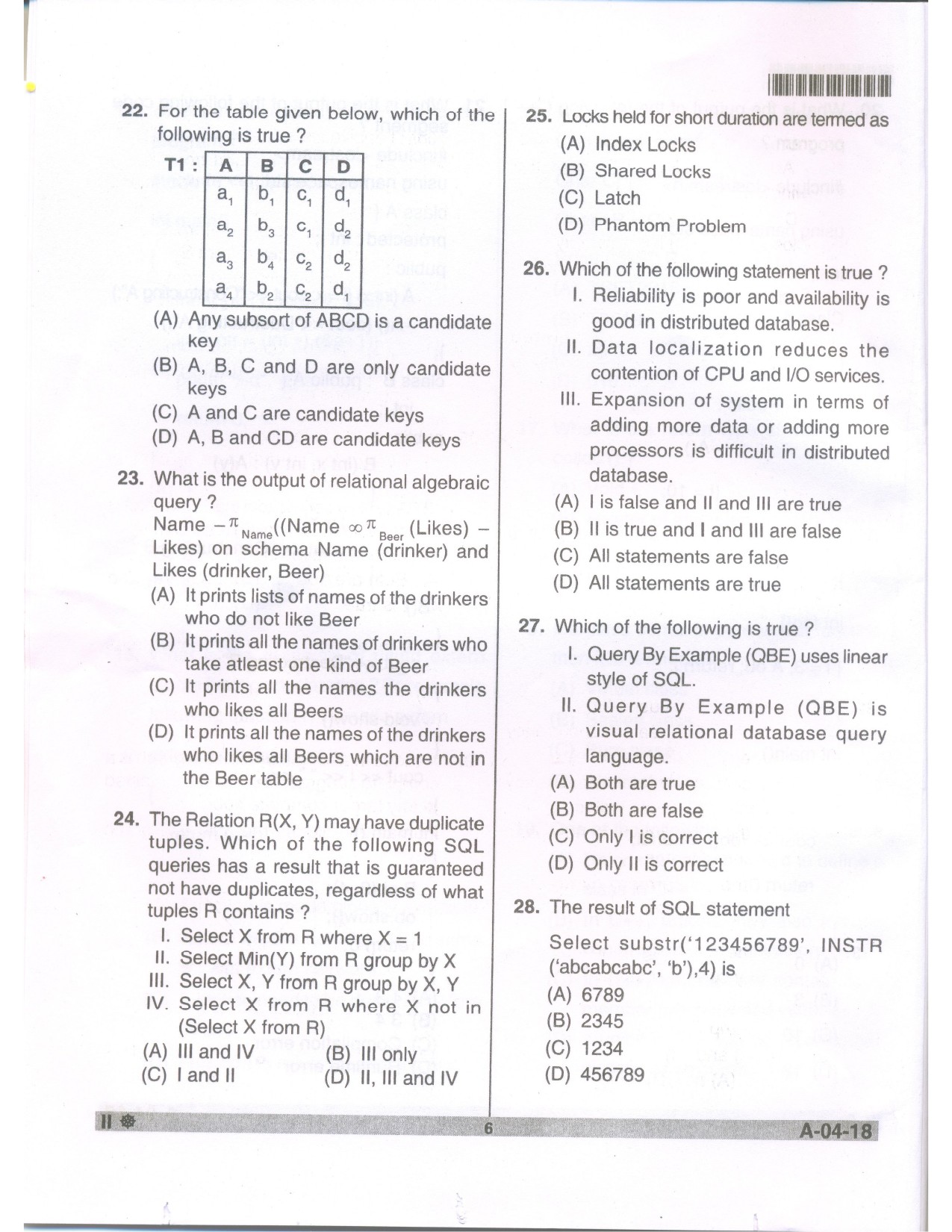 Telangana SET Computer Science and Application 2018 Question Paper II 5