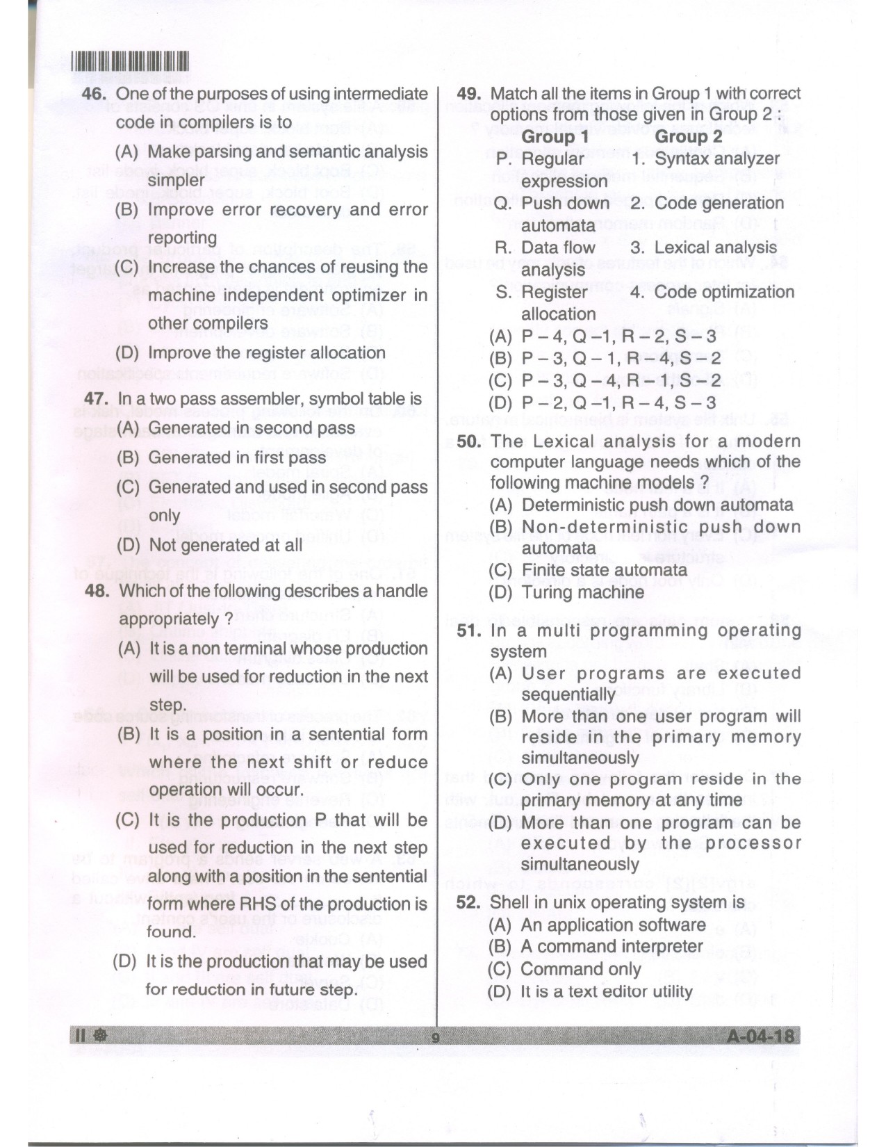 Telangana SET Computer Science and Application 2018 Question Paper II 8