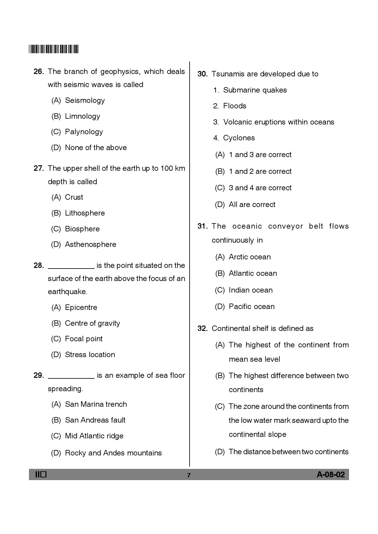 Telangana SET Earth Science 2012 Question Paper II 6