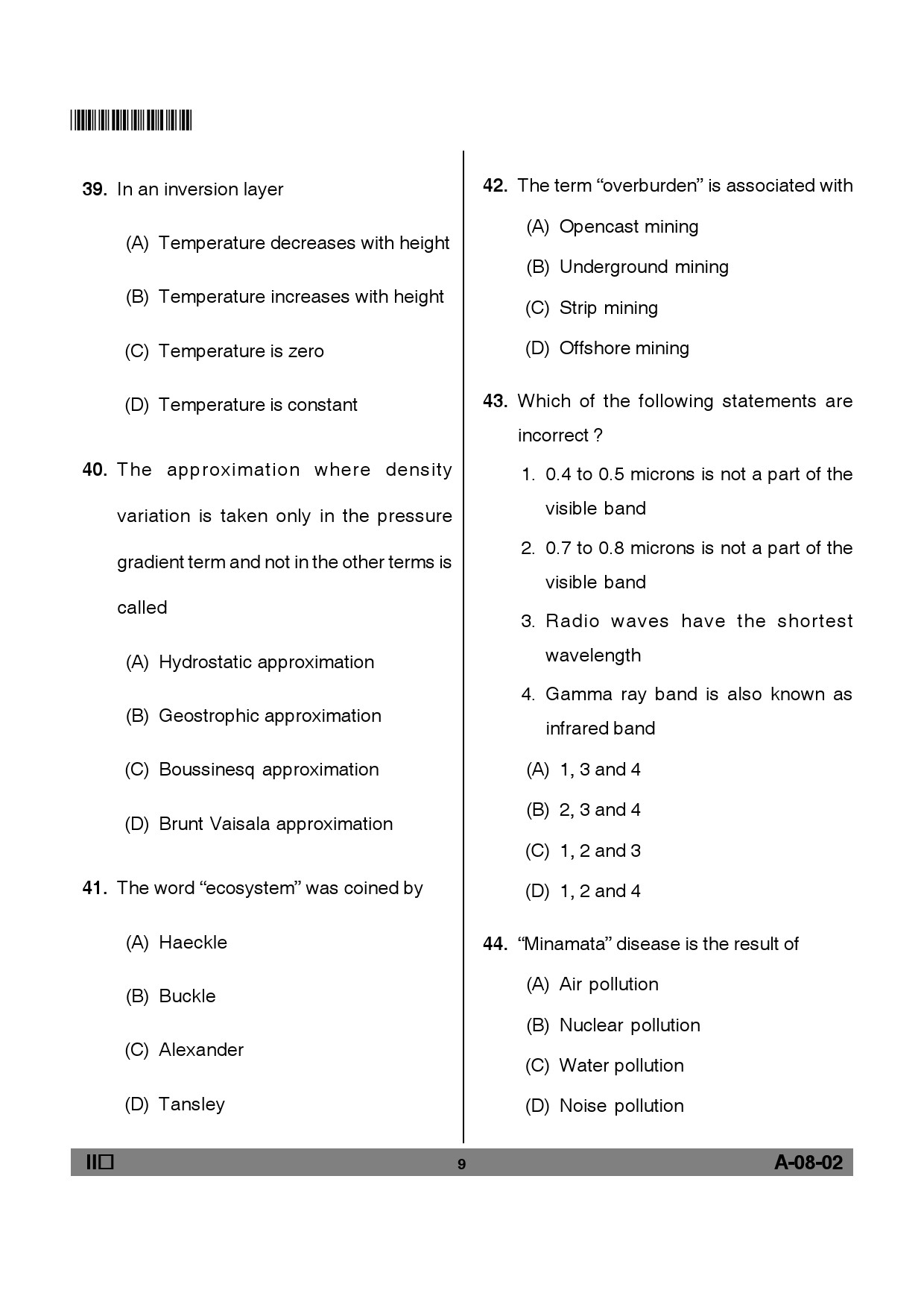 Telangana SET Earth Science 2012 Question Paper II 8