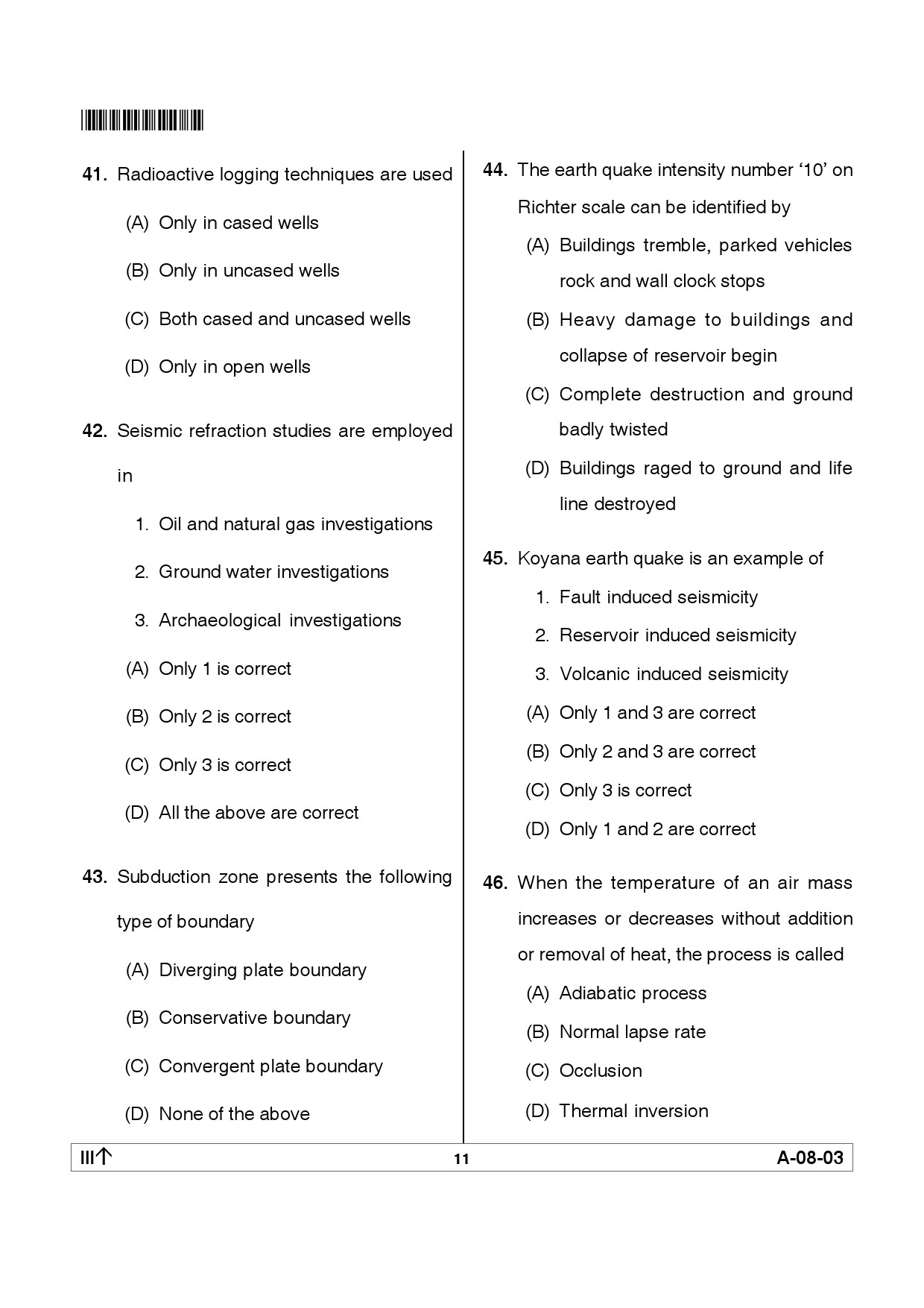 Telangana SET Earth Science 2012 Question Paper III 10