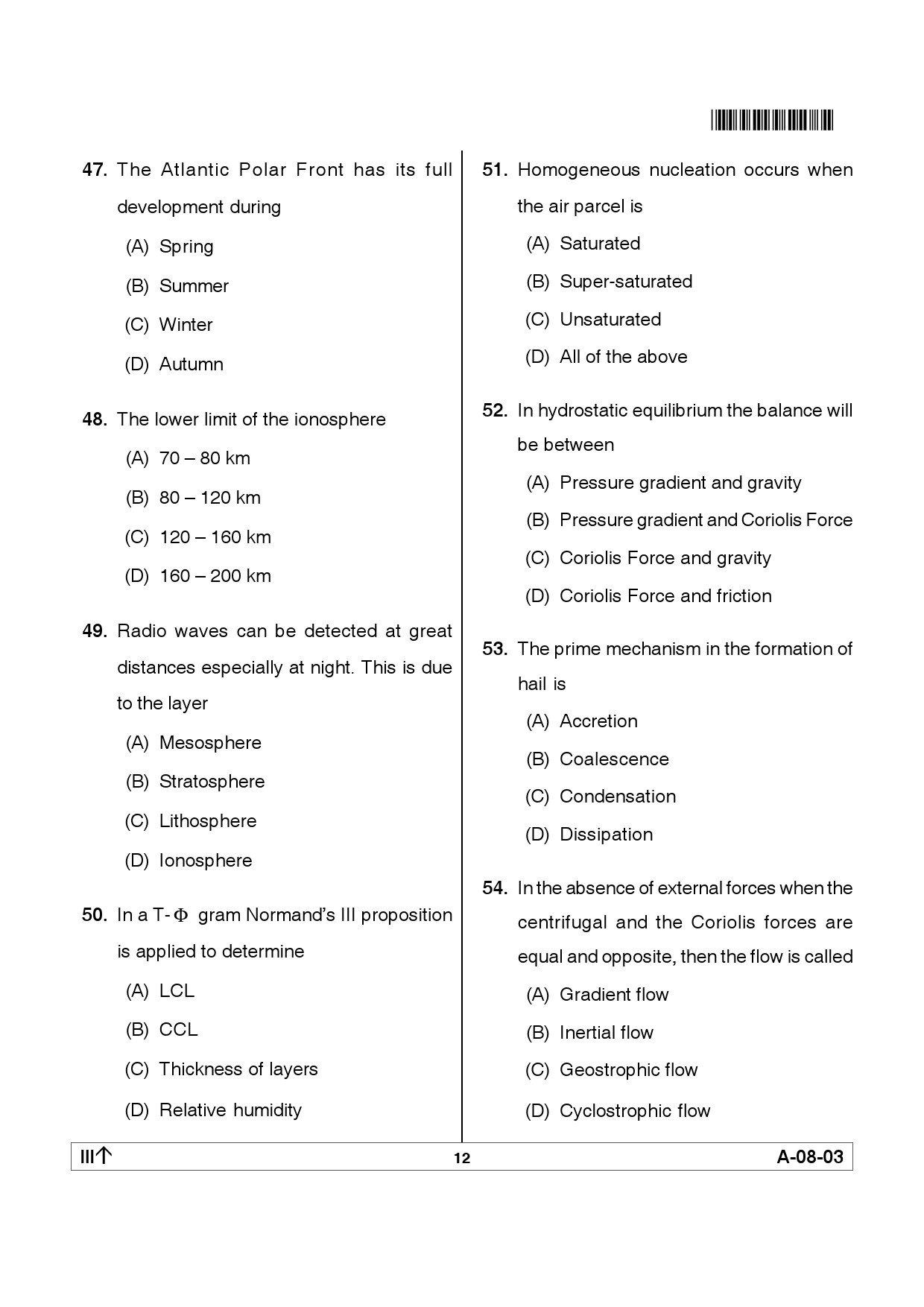 Telangana SET Earth Science 2012 Question Paper III 11