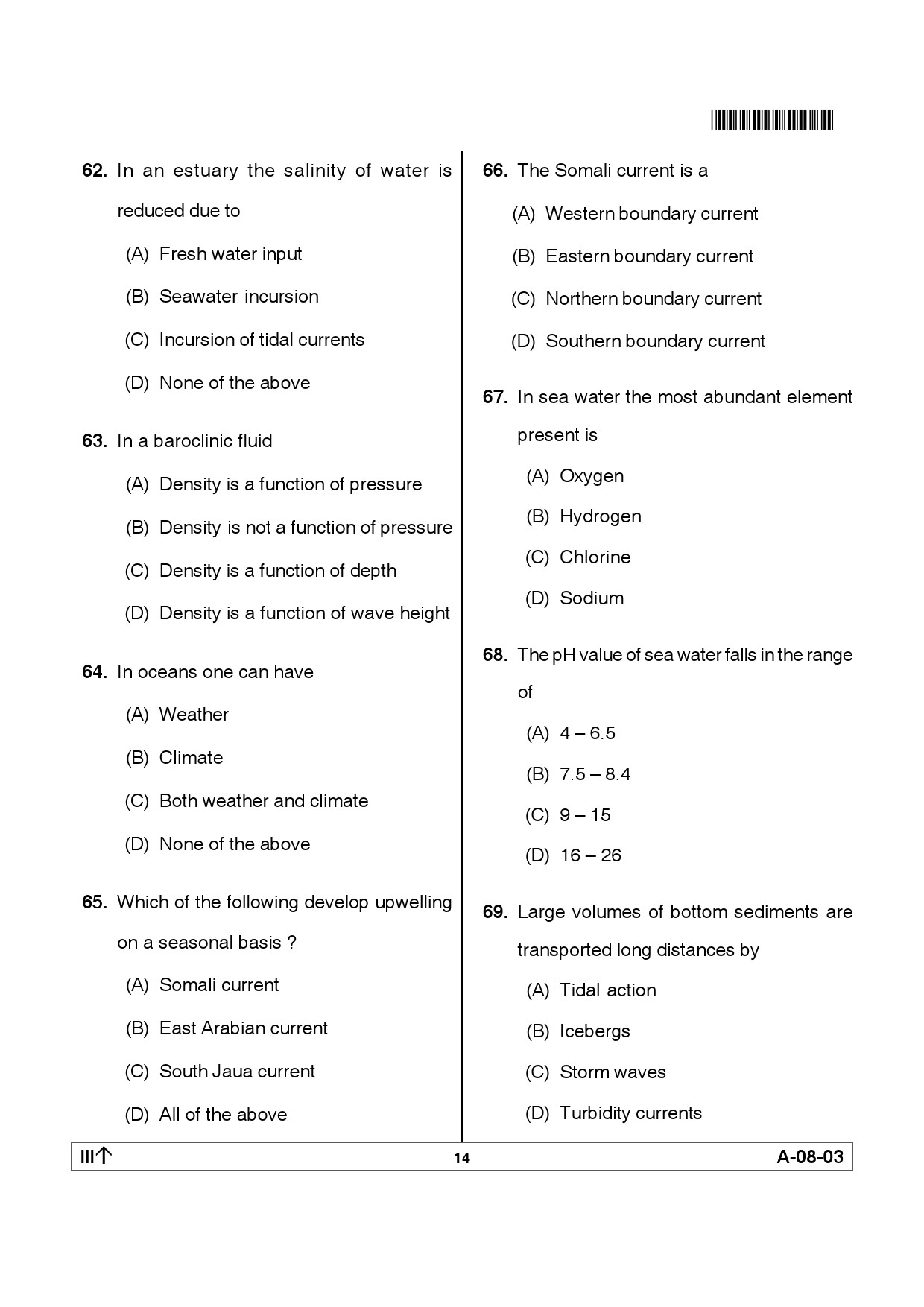 Telangana SET Earth Science 2012 Question Paper III 13