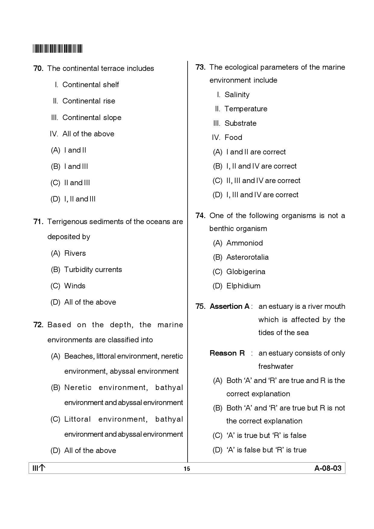 Telangana SET Earth Science 2012 Question Paper III 14