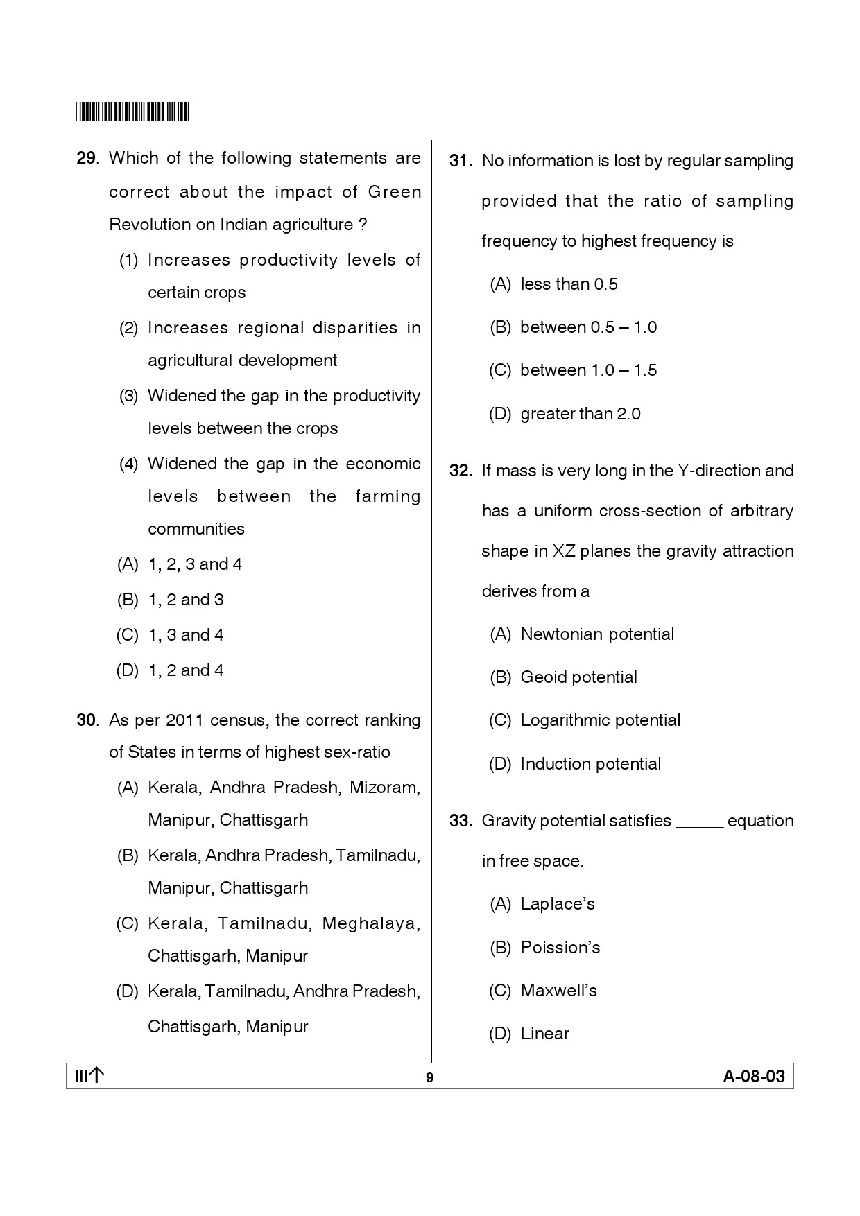 Telangana SET Earth Science 2012 Question Paper III 8