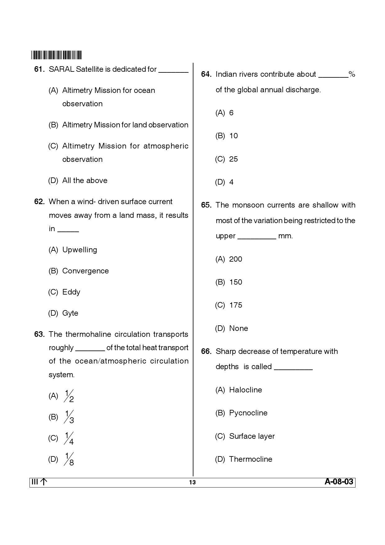 Telangana SET Earth Science 2013 Question Paper III 12