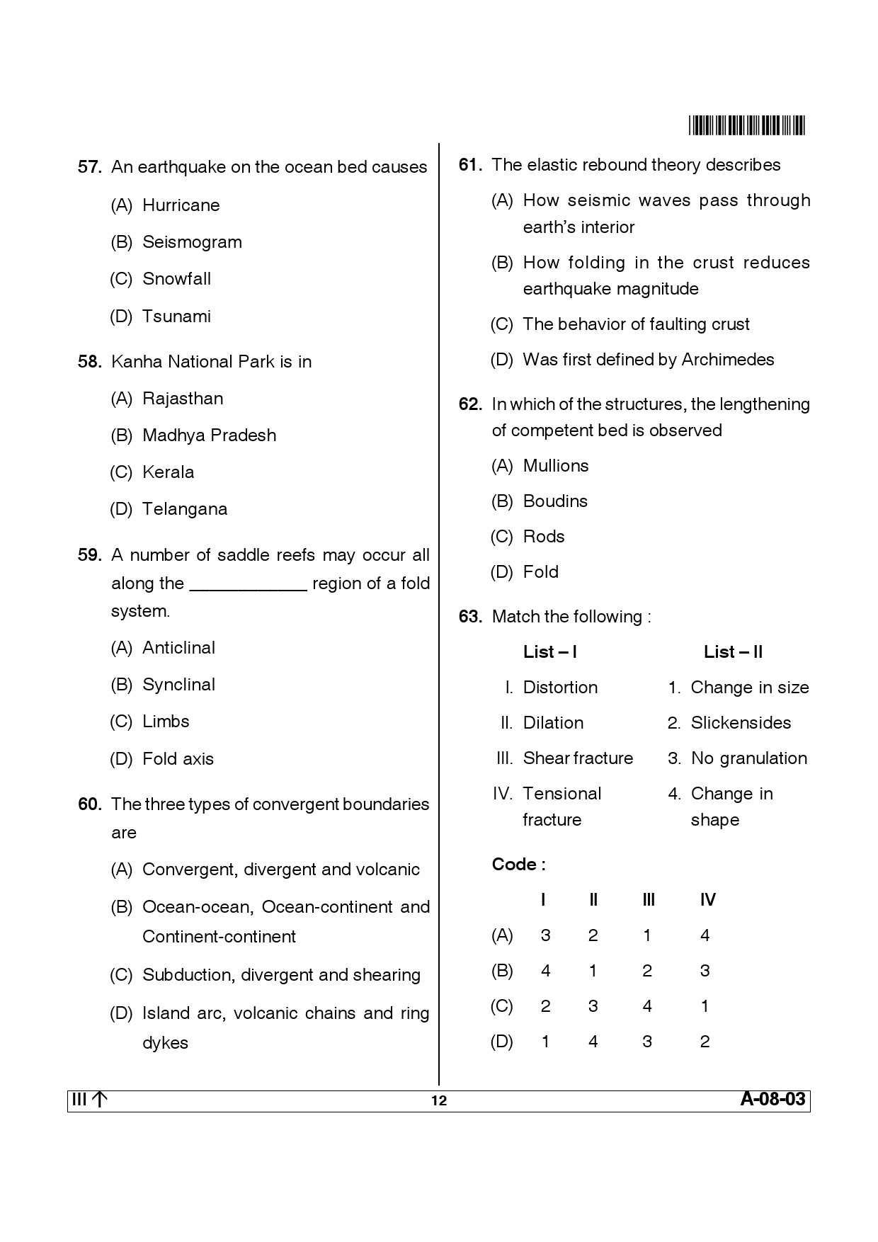 Telangana SET Earth Science 2014 Question Paper III 11