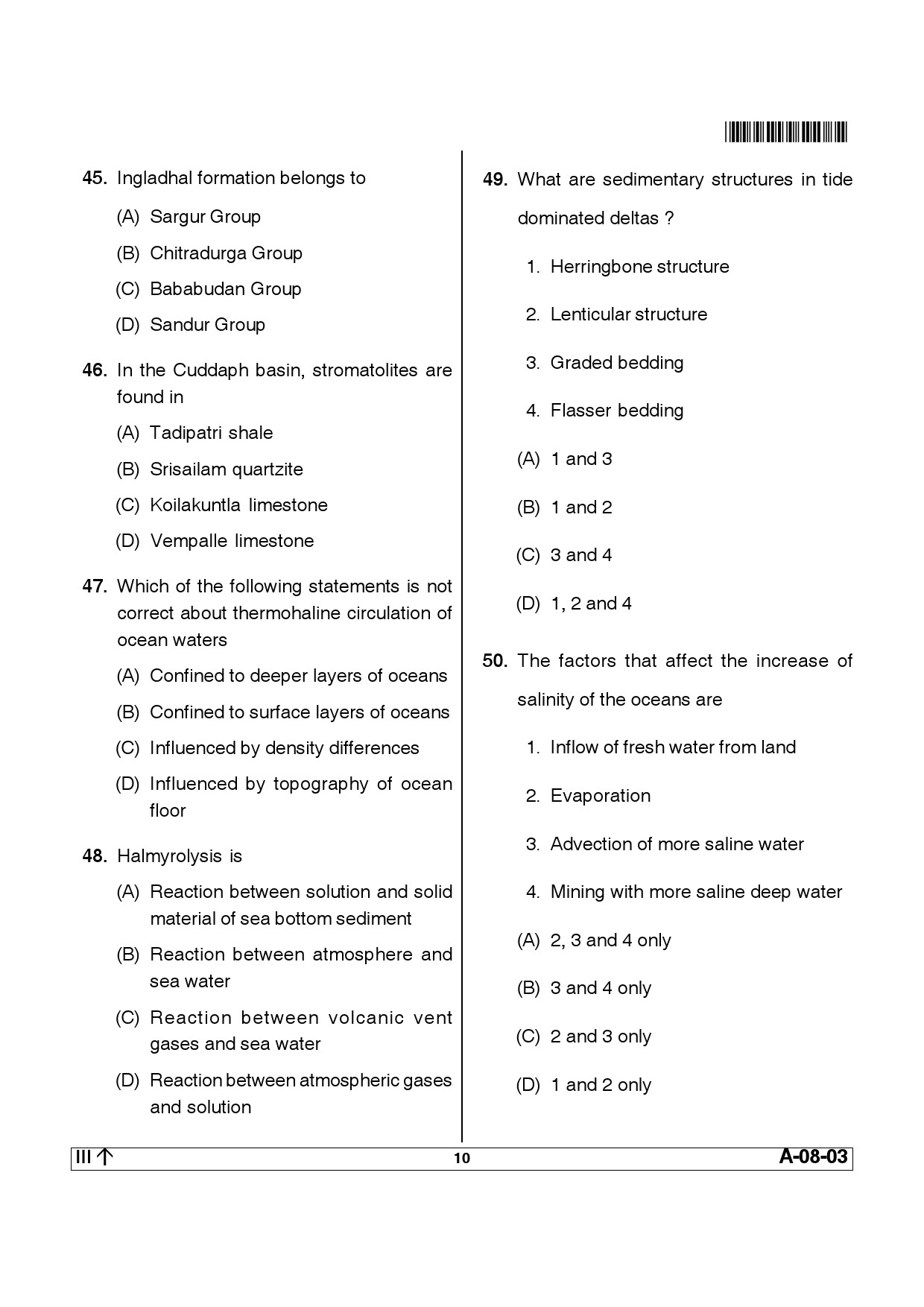 Telangana SET Earth Science 2014 Question Paper III 9